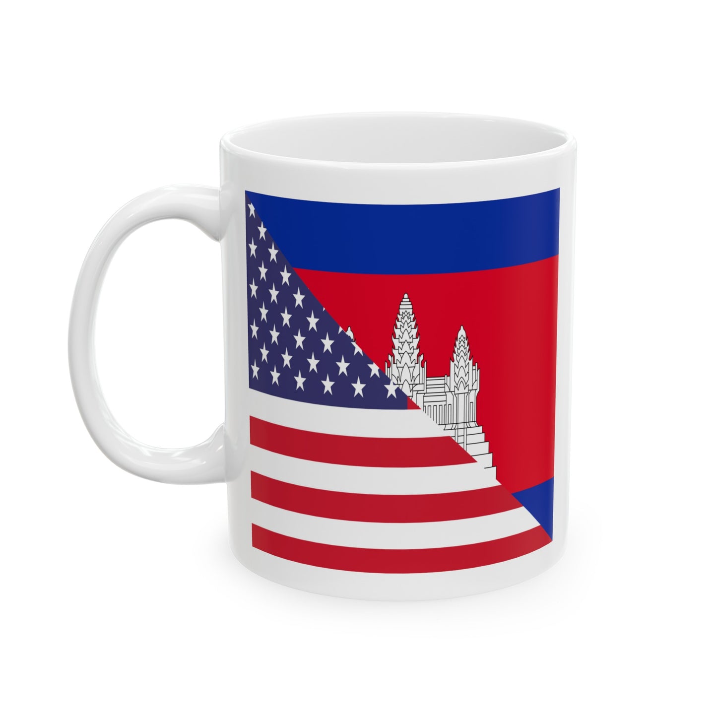 Cambodian American Flag Half Cambodia USA Ceramic Mug 11oz, 15oz Cup