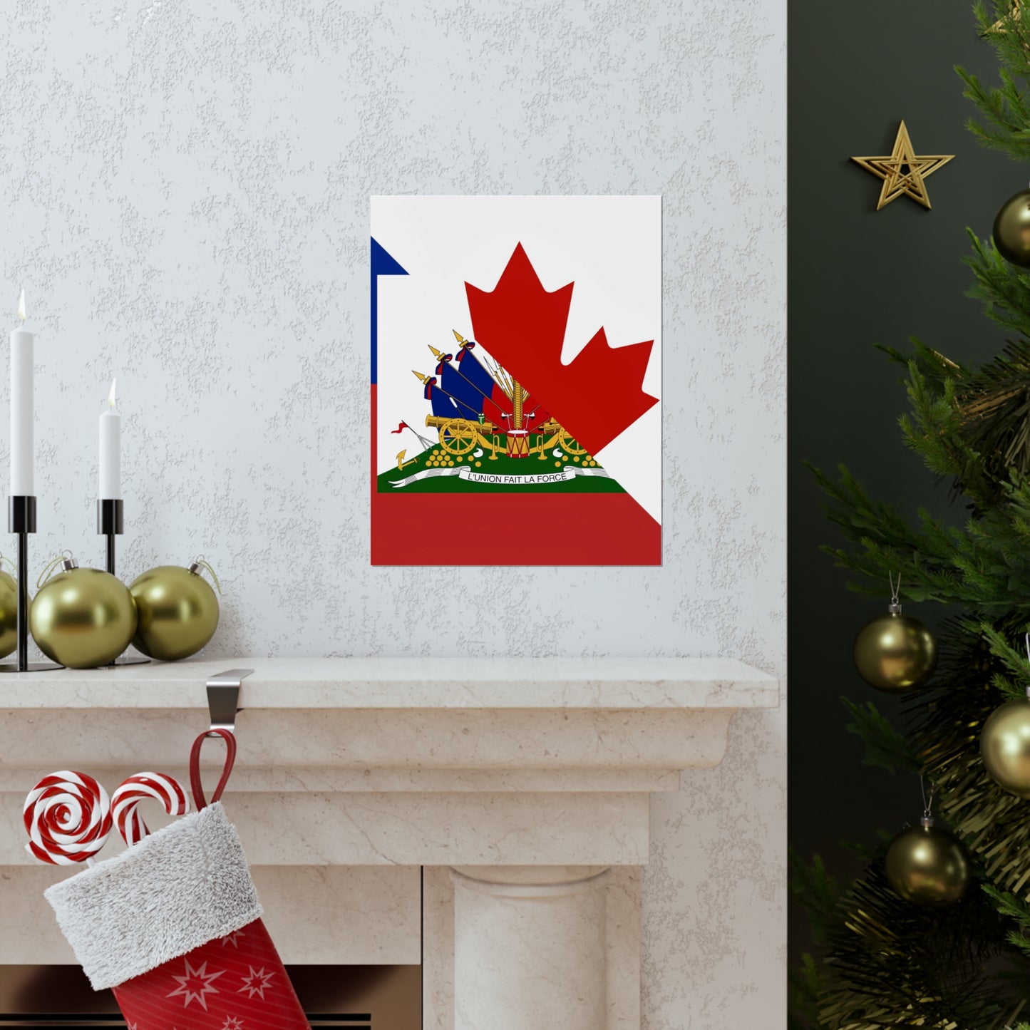 Haitian Canadian Flag | Half Haiti Canada Canadien Premium Matte Poster