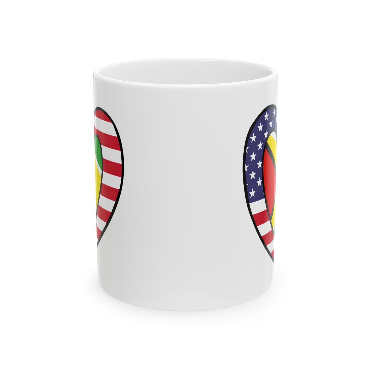 Guyanese American Heart Valentines Day Gift Half Guyana USA Flag Ceramic Mug 11oz, 15oz Cup