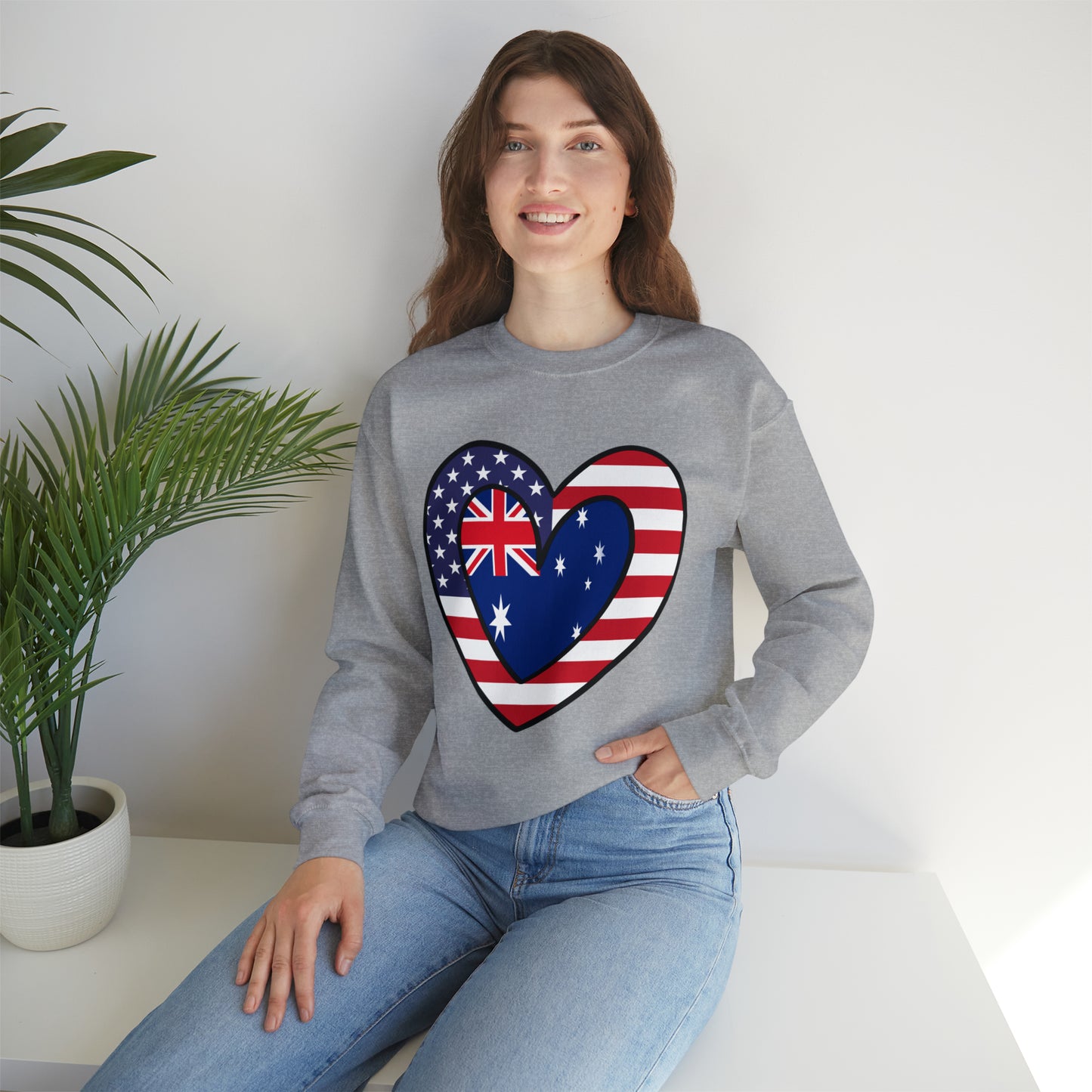 Australian American Heart Valentines Day Gift Half Australia USA Flag Unisex Sweatshirt