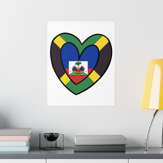 Jamaican Haitian Flag Inner Heart Jamaica Haiti  Premium Matte Poster