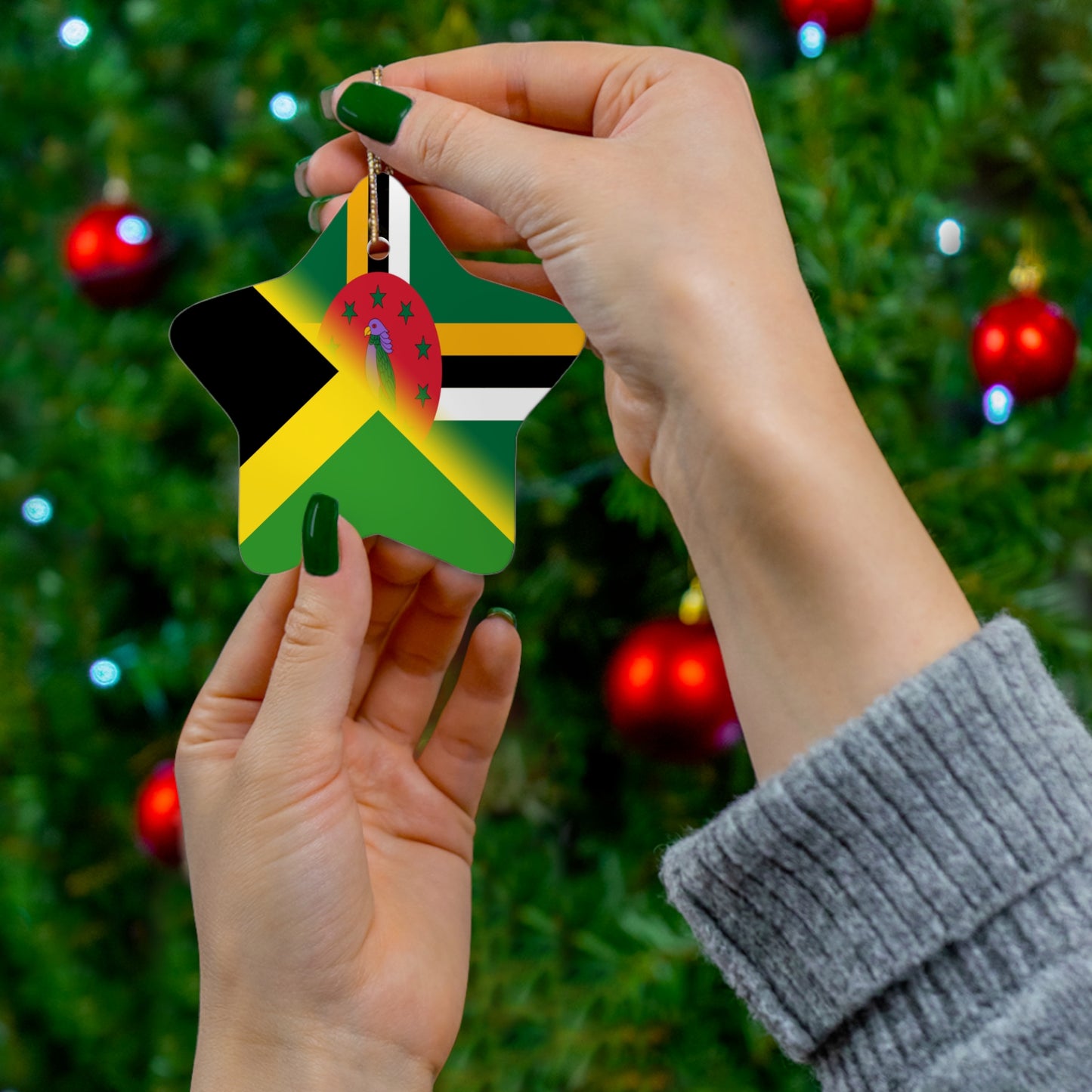 Jamaican Dominican Flag | Half Jamaica Dominica Ceramic Ornament | Christmas Tree Ornaments