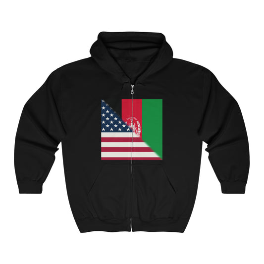Afghanistan USA Flag | Half Afghan American Zip Hoodie | Hooded Sweatshirt