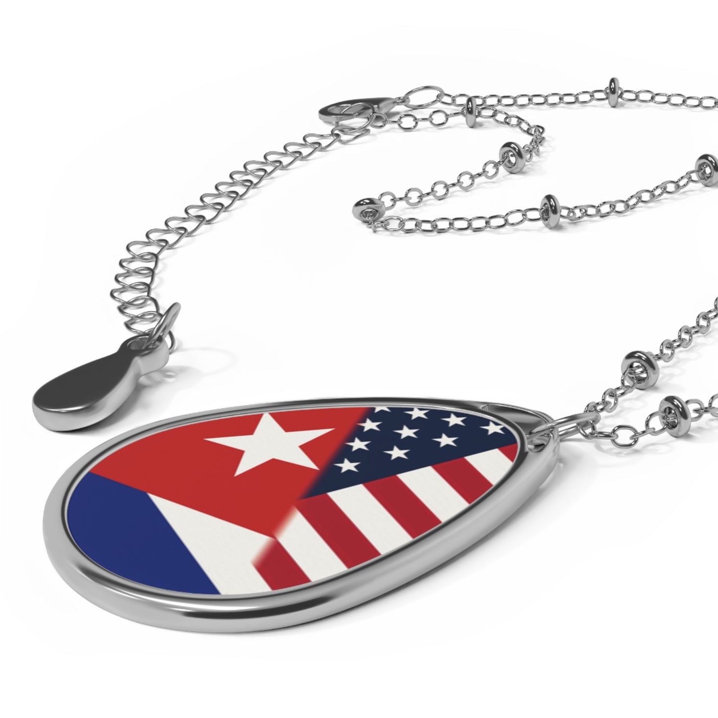 Cuba America Flag | USA Cuban Flag Oval Necklace One Size