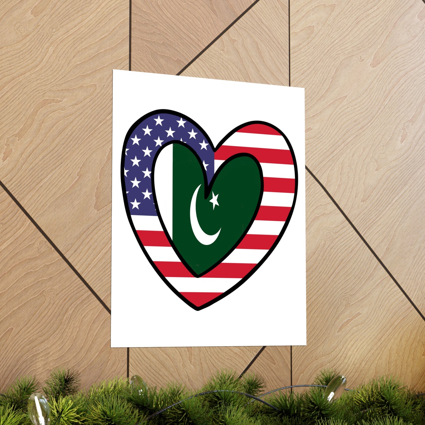 Pakistani American Heart Valentines Day Gift Half Pakistan USA Flag Premium Matte Poster