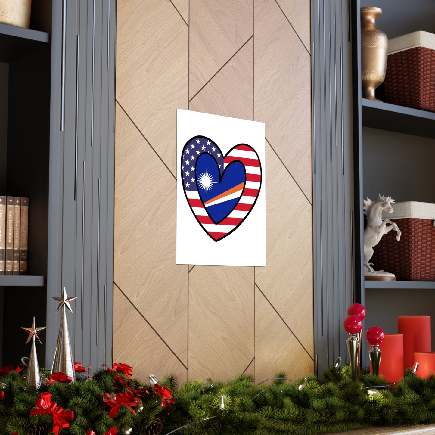 Marshal Islands American Heart Valentines Day Wedding Gift Half Flag Premium Matte Poster