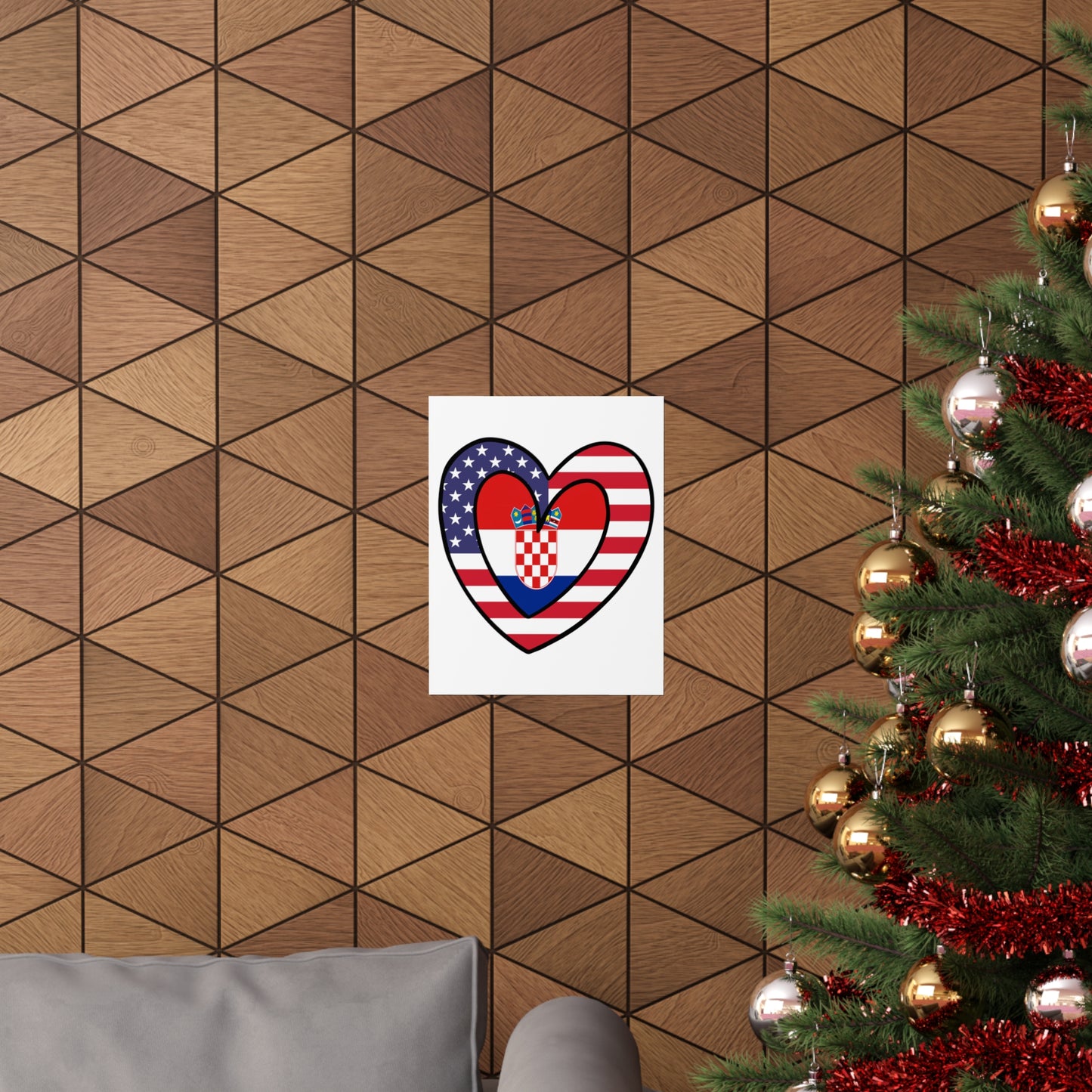 Croatian American Heart Valentines Day Gift Half Croatia USA Flag Premium Matte Poster