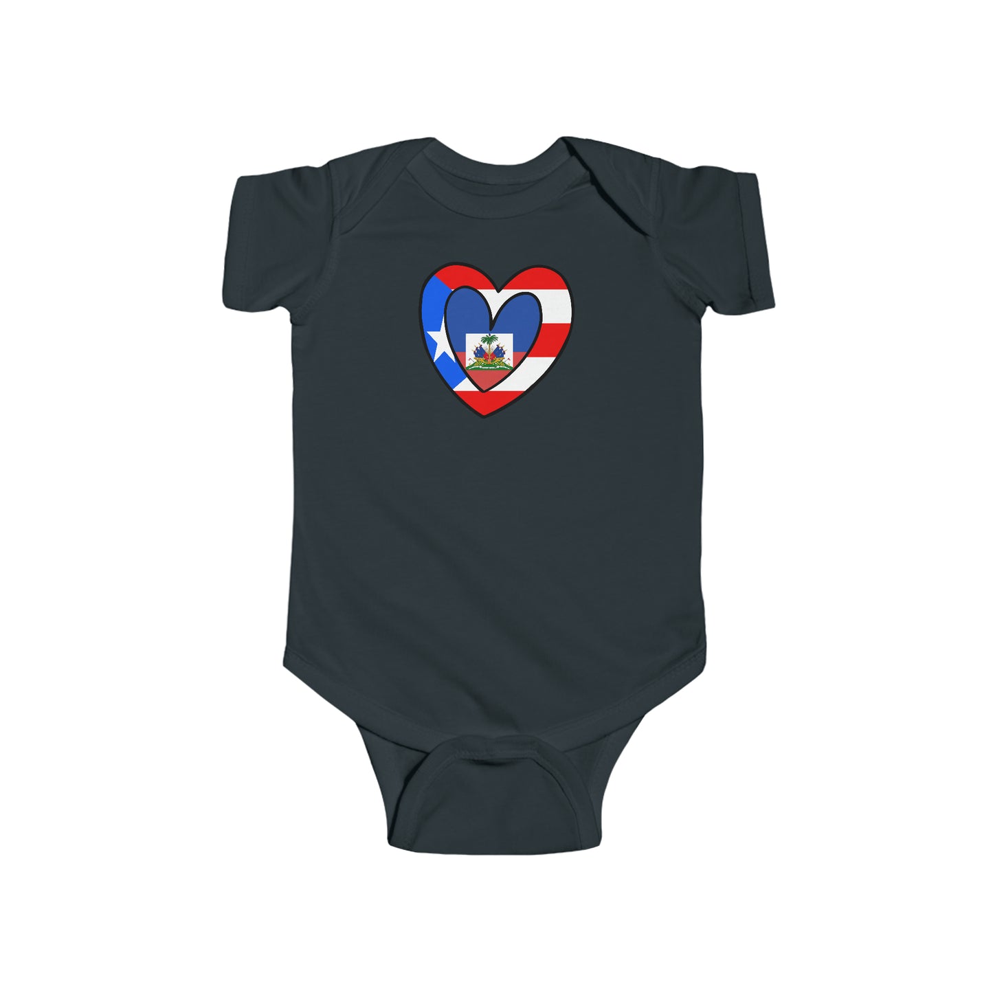 Puerto Rican Haitian Heart Flag Baby Bodysuit | Haiti Boricua Baby Girl Boy