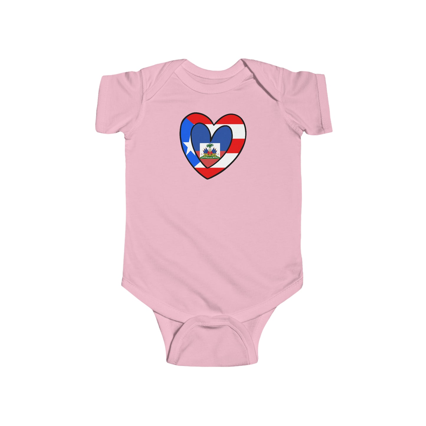 Puerto Rican Haitian Heart Flag Baby Bodysuit | Haiti Boricua Baby Girl Boy