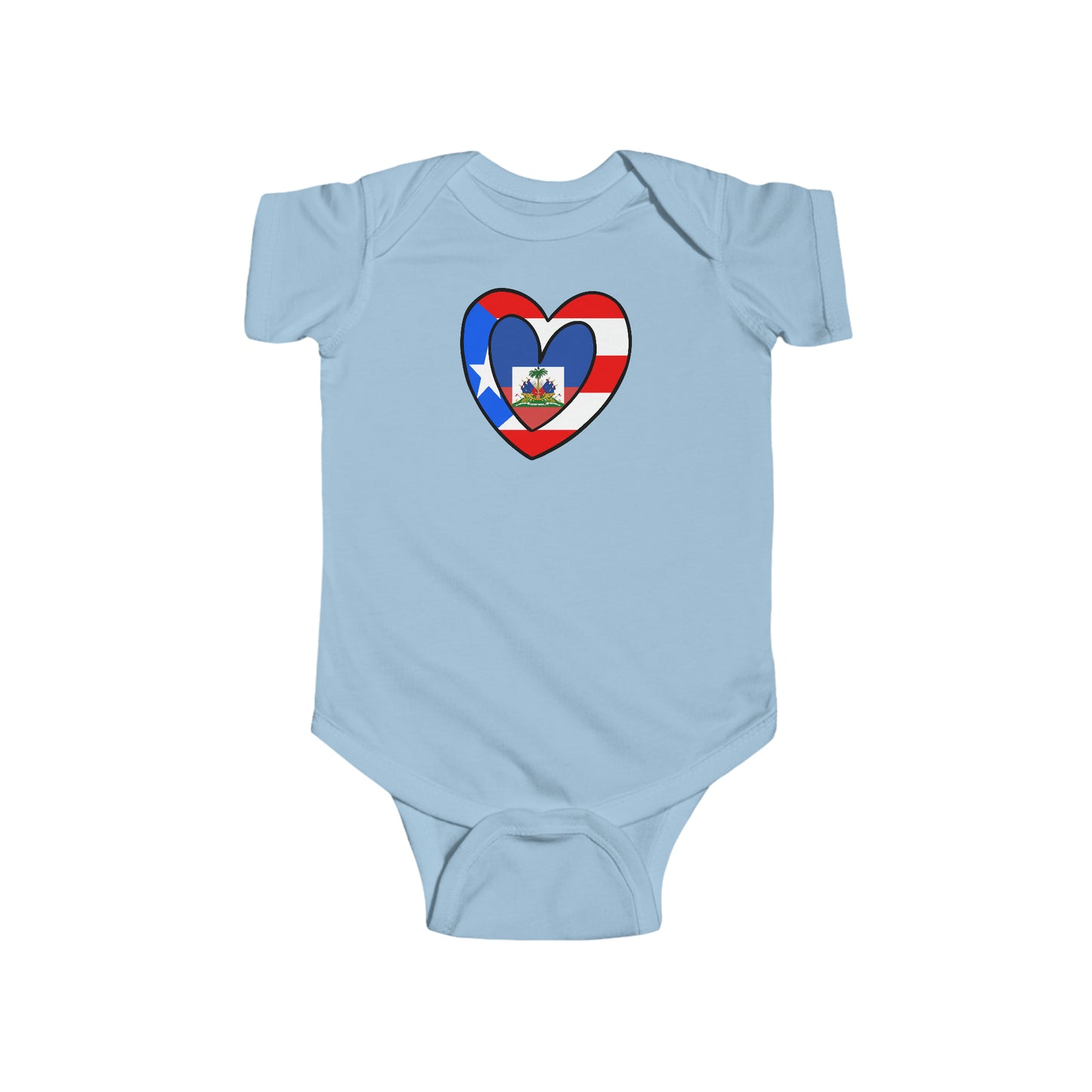 Puerto Rican Haitian Heart Flag Baby Bodysuit | Haiti Boricua Baby Girl Boy