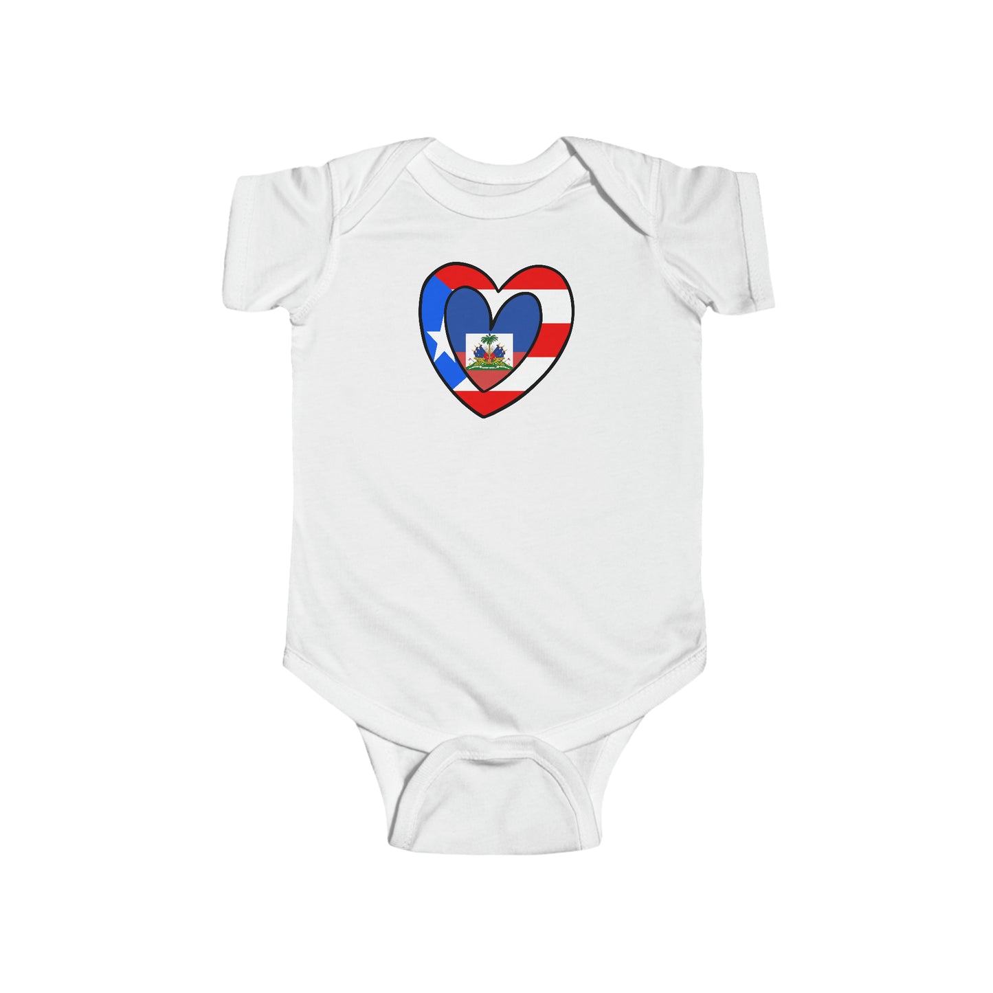 Puerto Rican Haitian Heart Flag Baby Bodysuit | Haiti Boricua Baby Girl Boy