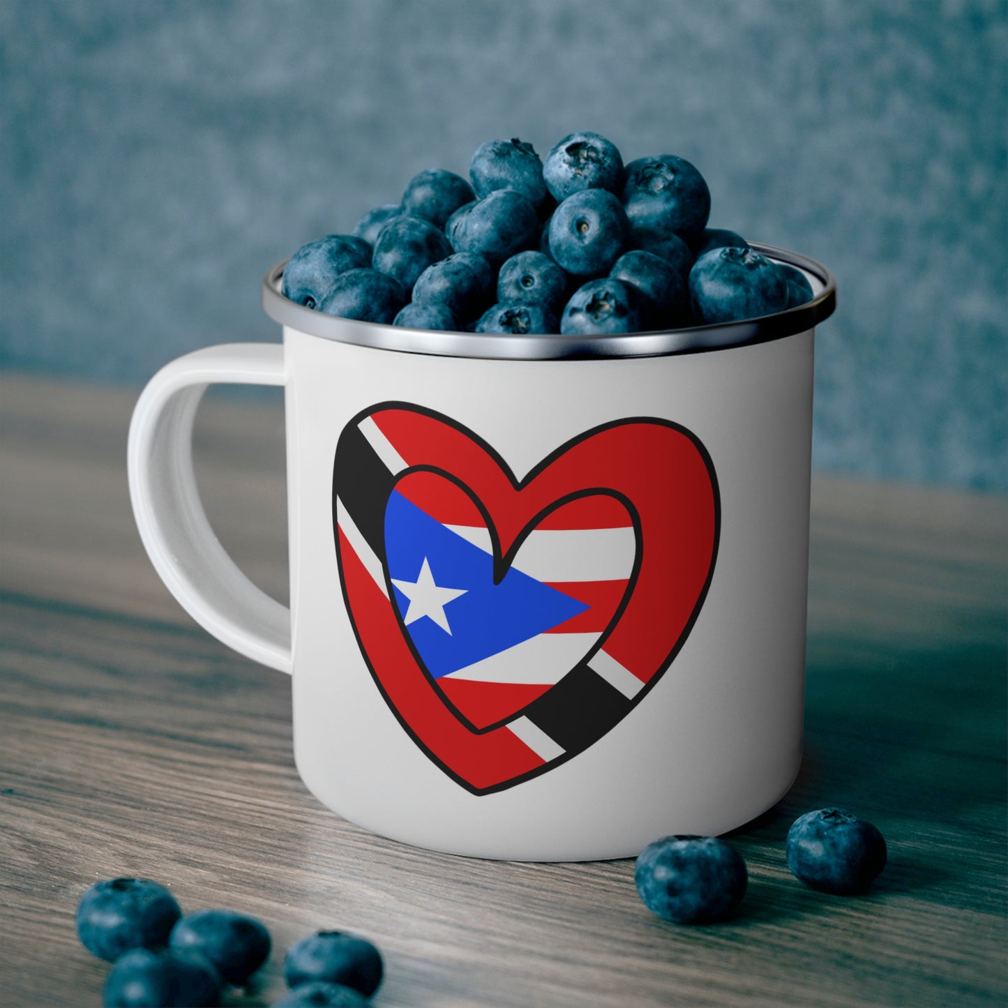 Puerto Rican Trini Heart Valentines Day Gift Half PR Trinidad Flag 12oz Enamel Mug