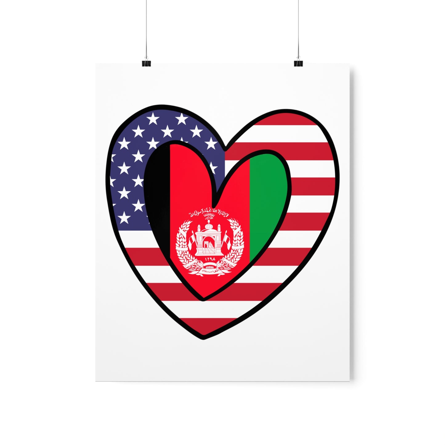Afghan American Heart Valentines Day Wedding Gift Half Afghanistan USA Flag Premium Matte Poster