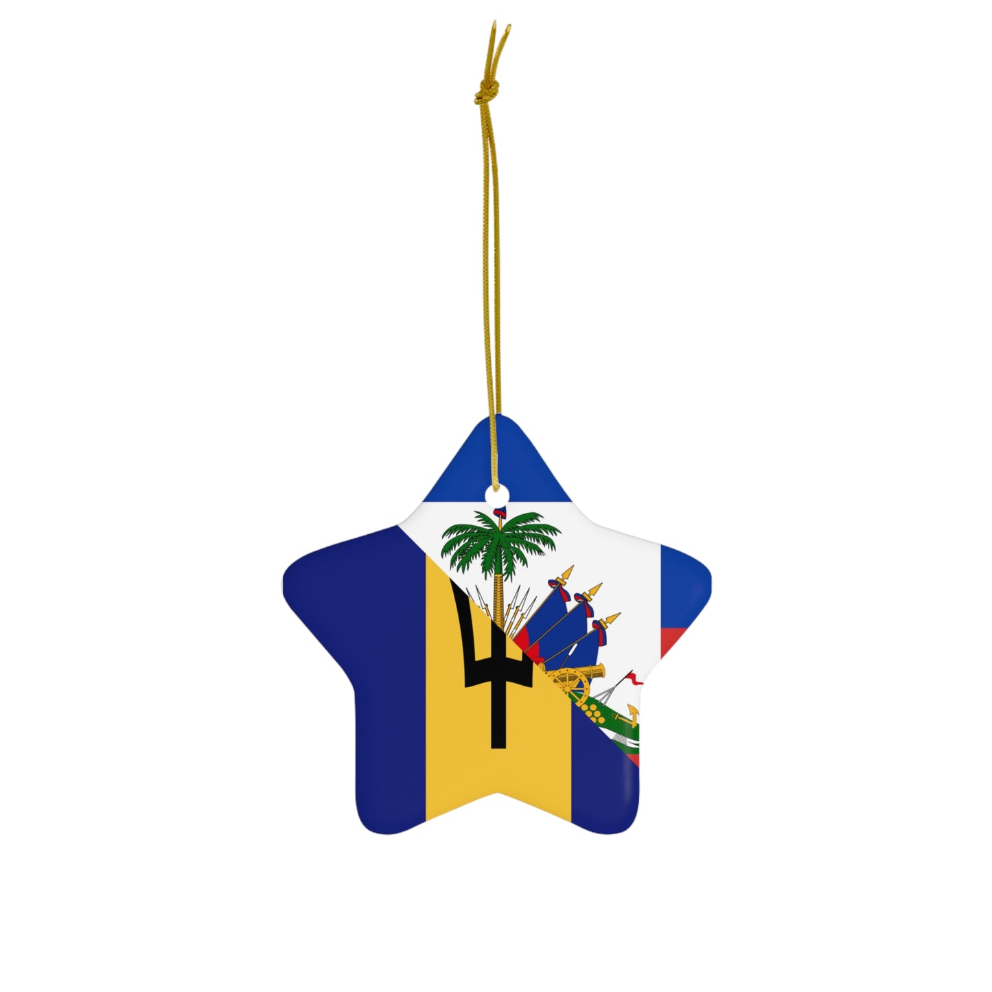 Haitian Bajan Flag Half Haiti Barbados Ceramic Ornament | Christmas Tree Ornaments