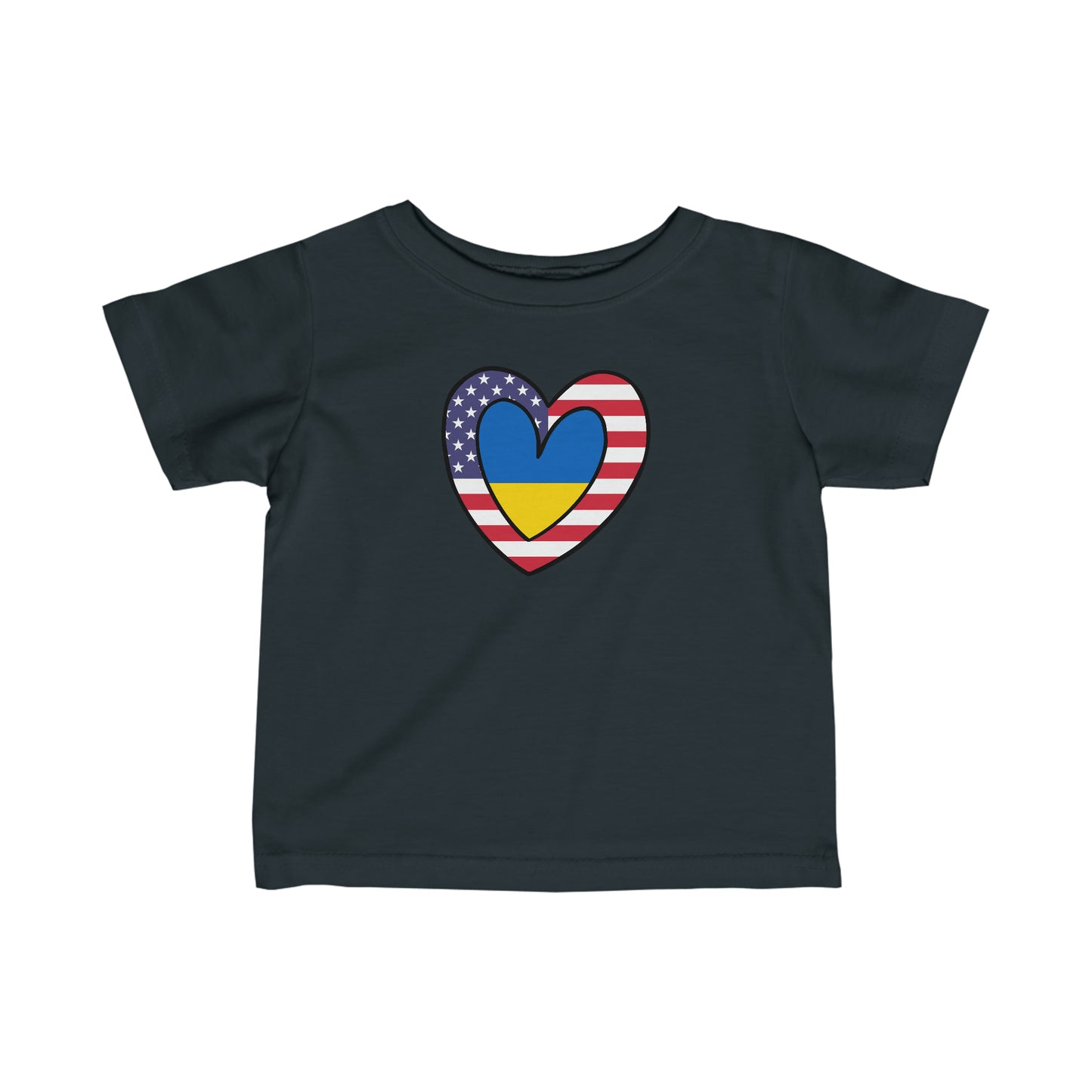 Infant American Ukrainian Flag Inner Heart USA Ukraine  Toddler Tee Shirt