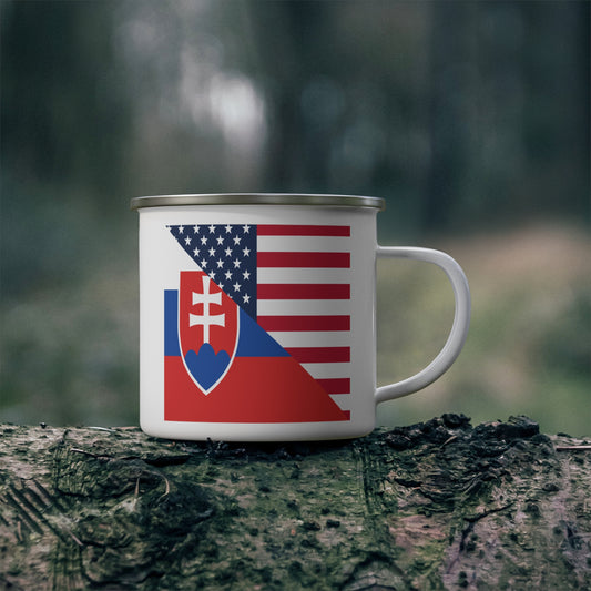 Slovakia American Flag Half Slovakian USA 12oz Enamel Mug