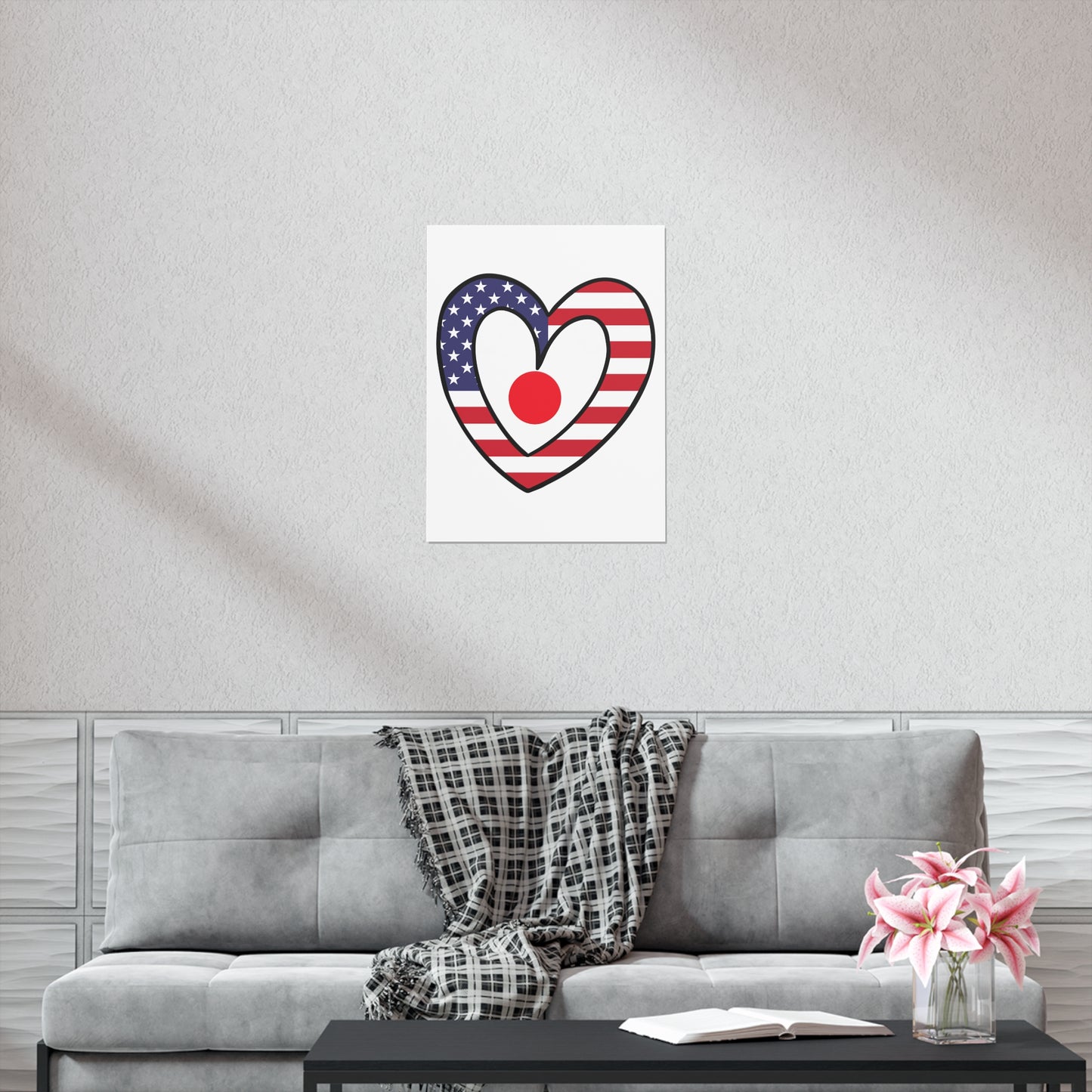 Japanese American Heart Valentines Day Gift Half Japan USA Flag Premium Matte Poster