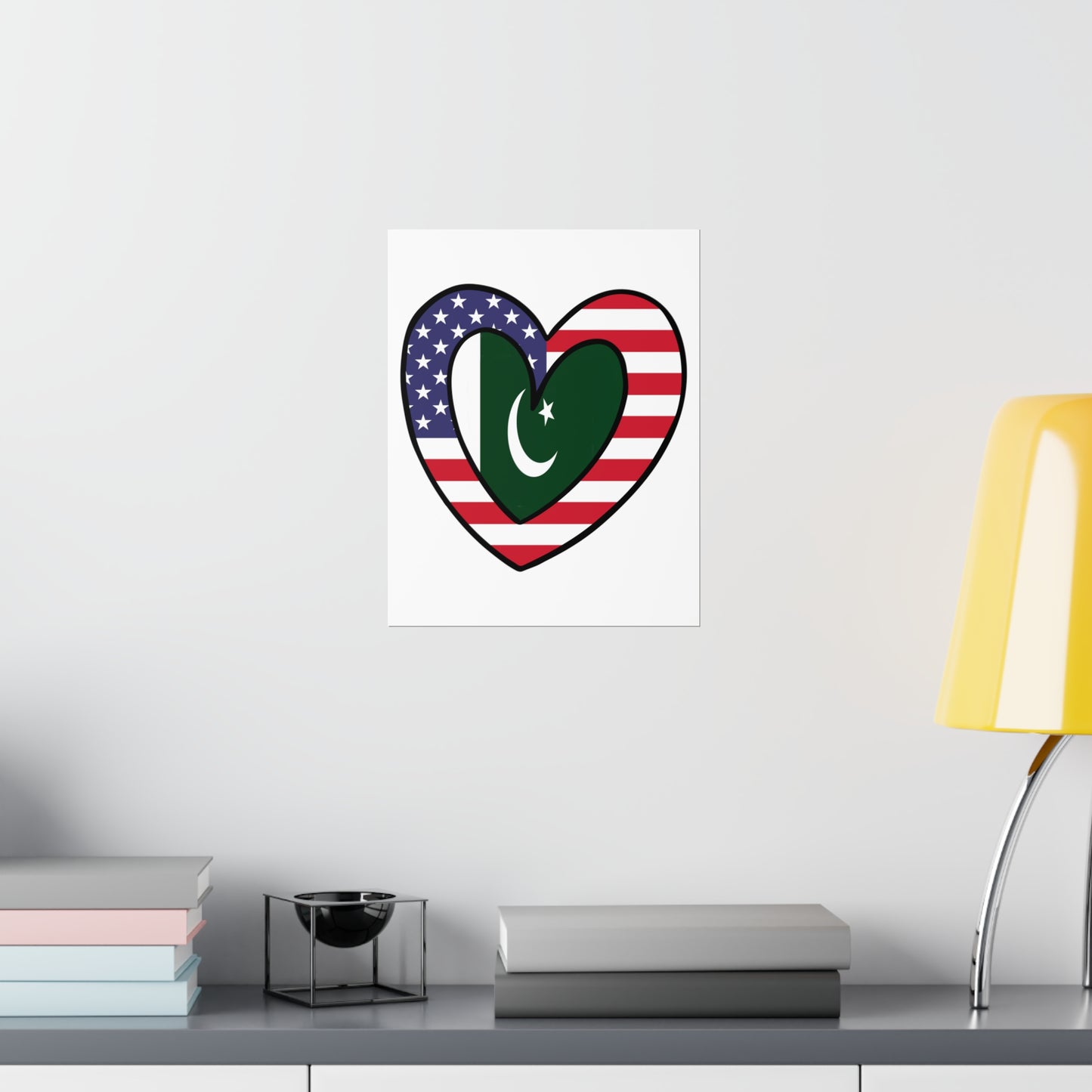 Pakistani American Heart Valentines Day Gift Half Pakistan USA Flag Premium Matte Poster