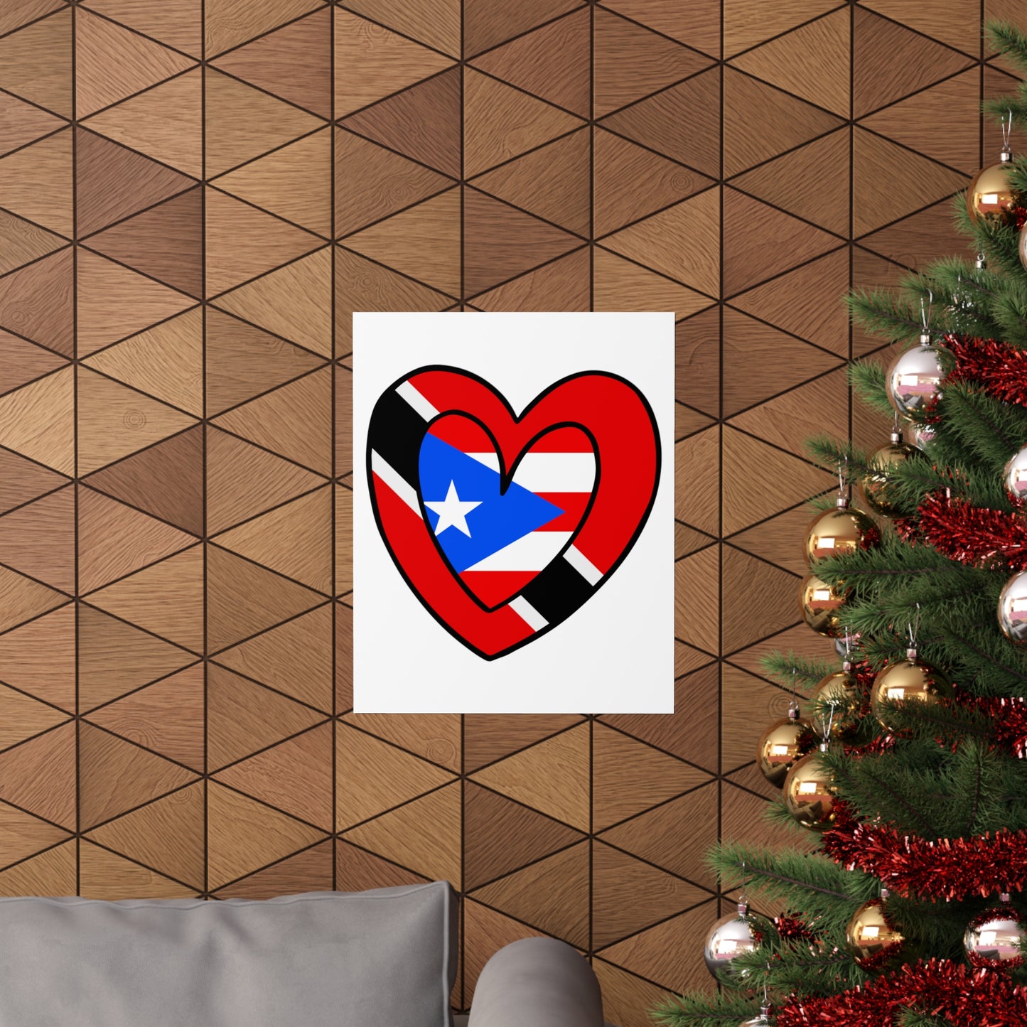 Puerto Rican Trini Heart Valentines Day Gift Half PR Trinidad Flag Premium Matte Poster