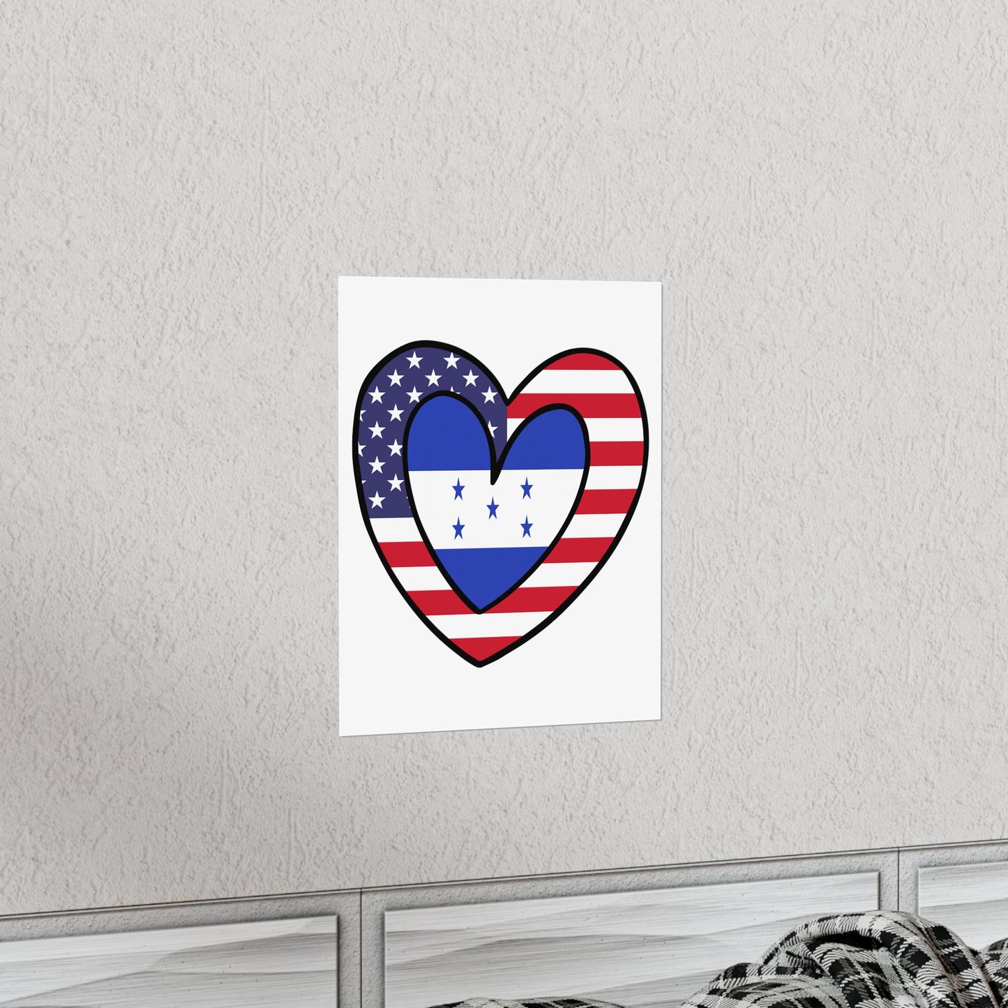 Honduran American Heart Valentines Day Gift Half Honduras USA Flag Premium Matte Poster