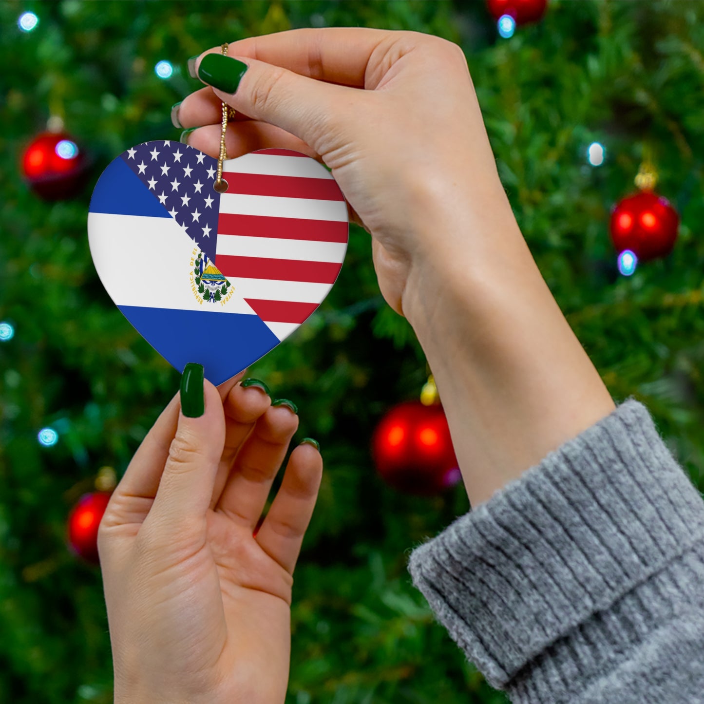 El Salvador American Flag USA Ceramic Ornament | Christmas Tree Ornaments