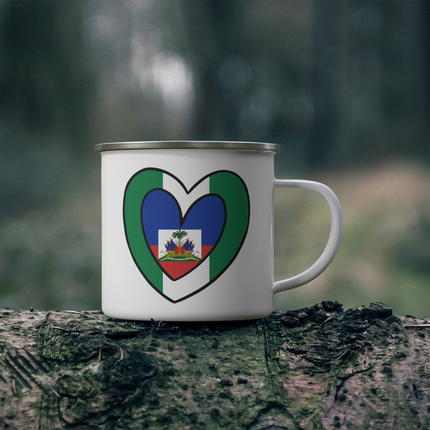 Nigerian Haitian Flag Inner Heart Nigeria Haiti  12oz Enamel Mug