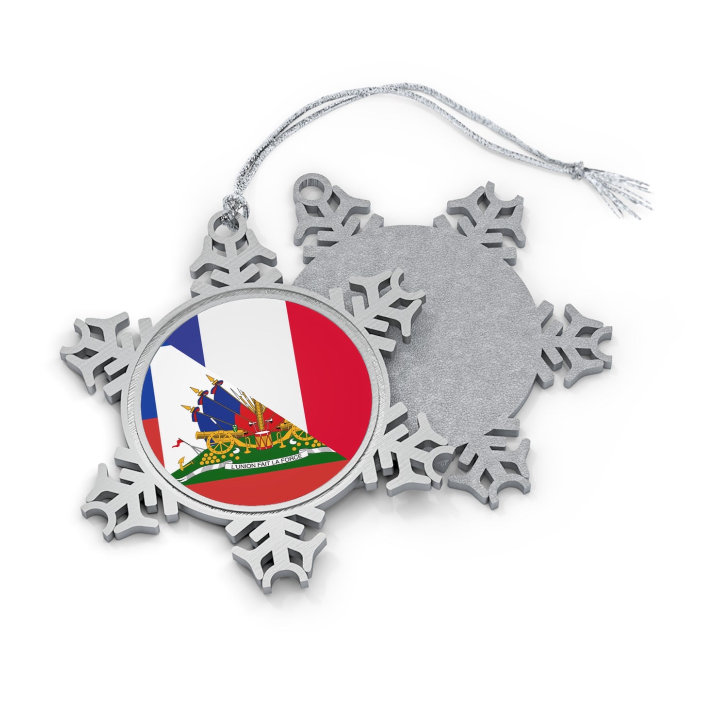 Haitian French Flag Half Haiti France Pewter Snowflake Ornament