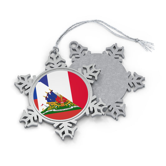 Haitian French Flag Half Haiti France Pewter Snowflake Ornament