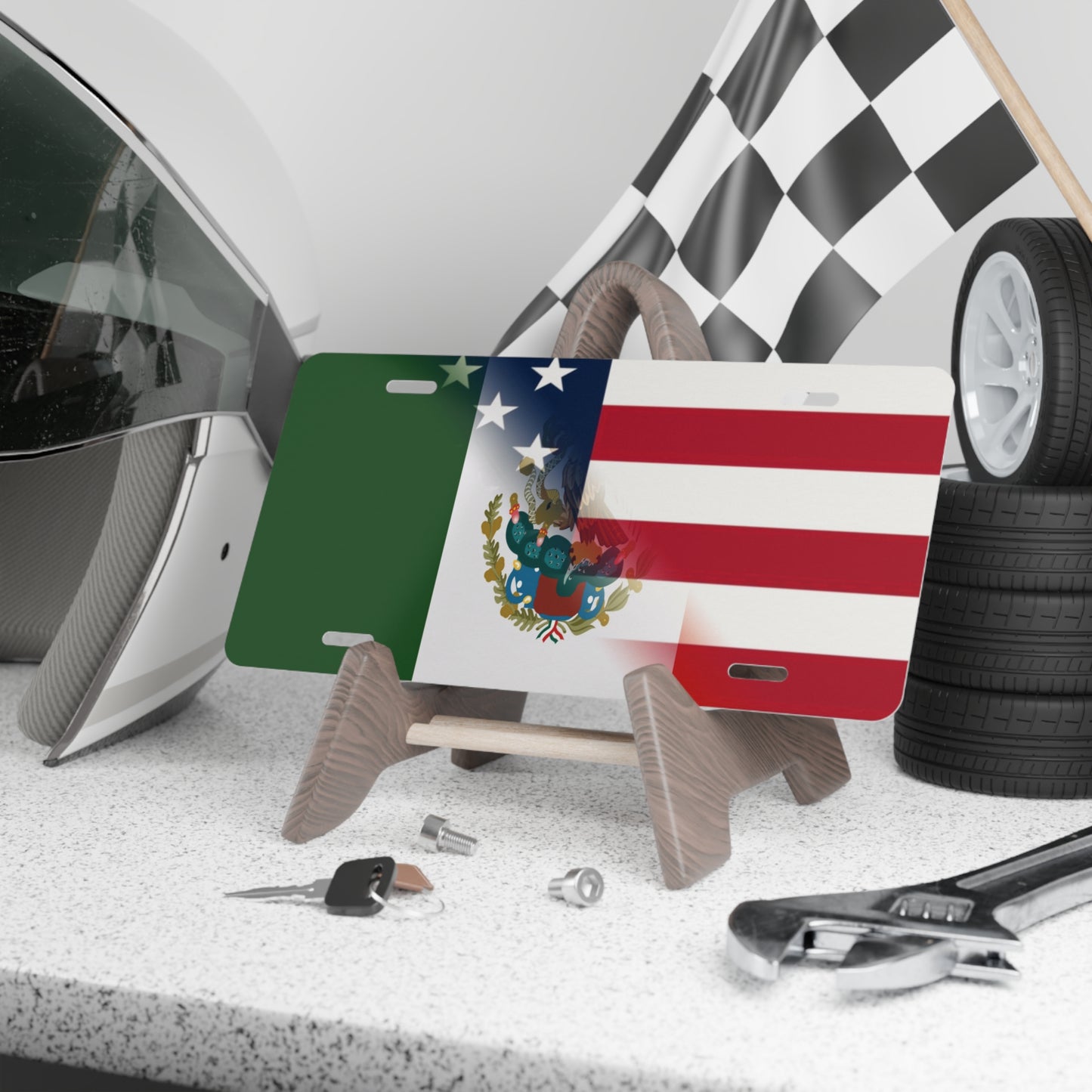 Mexico USA Flag Vanity Plate Mexican American Vehicle Car Accessory