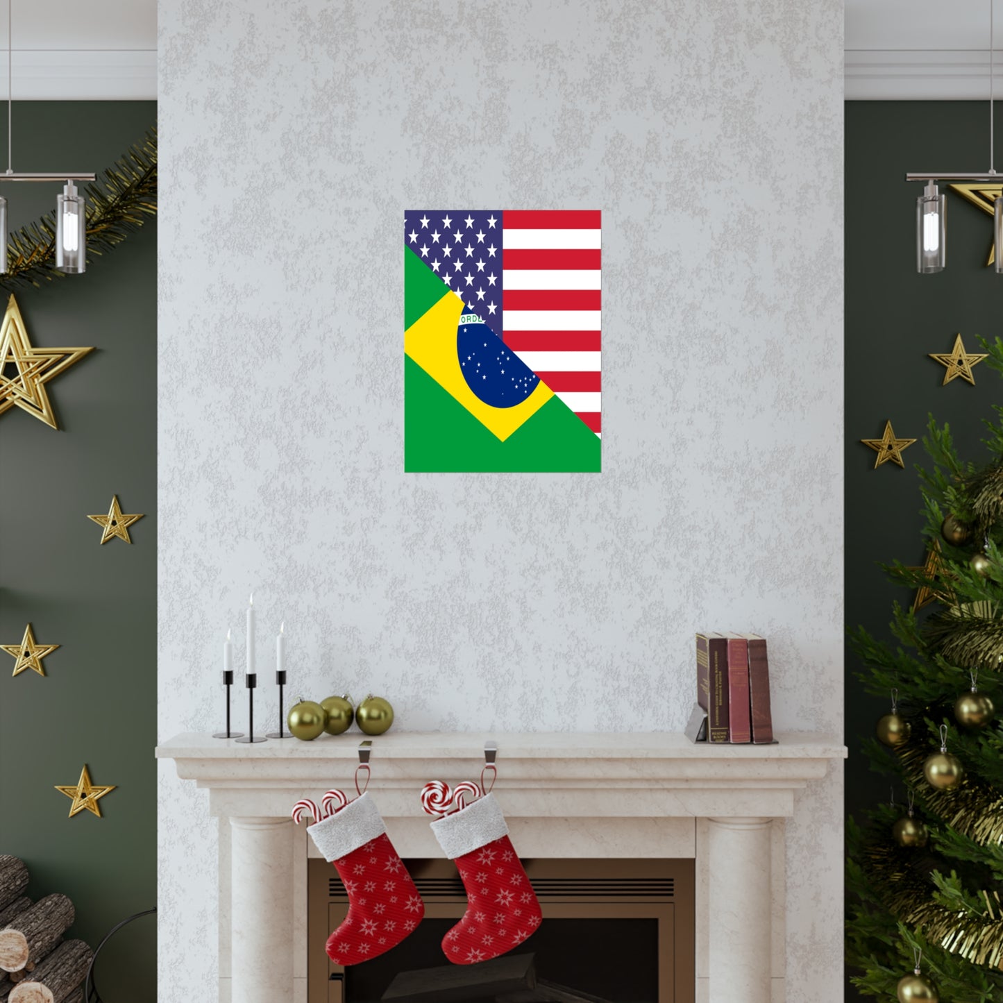 Brazilian American Flag Half Brazil USA Brasil Premium Matte Poster