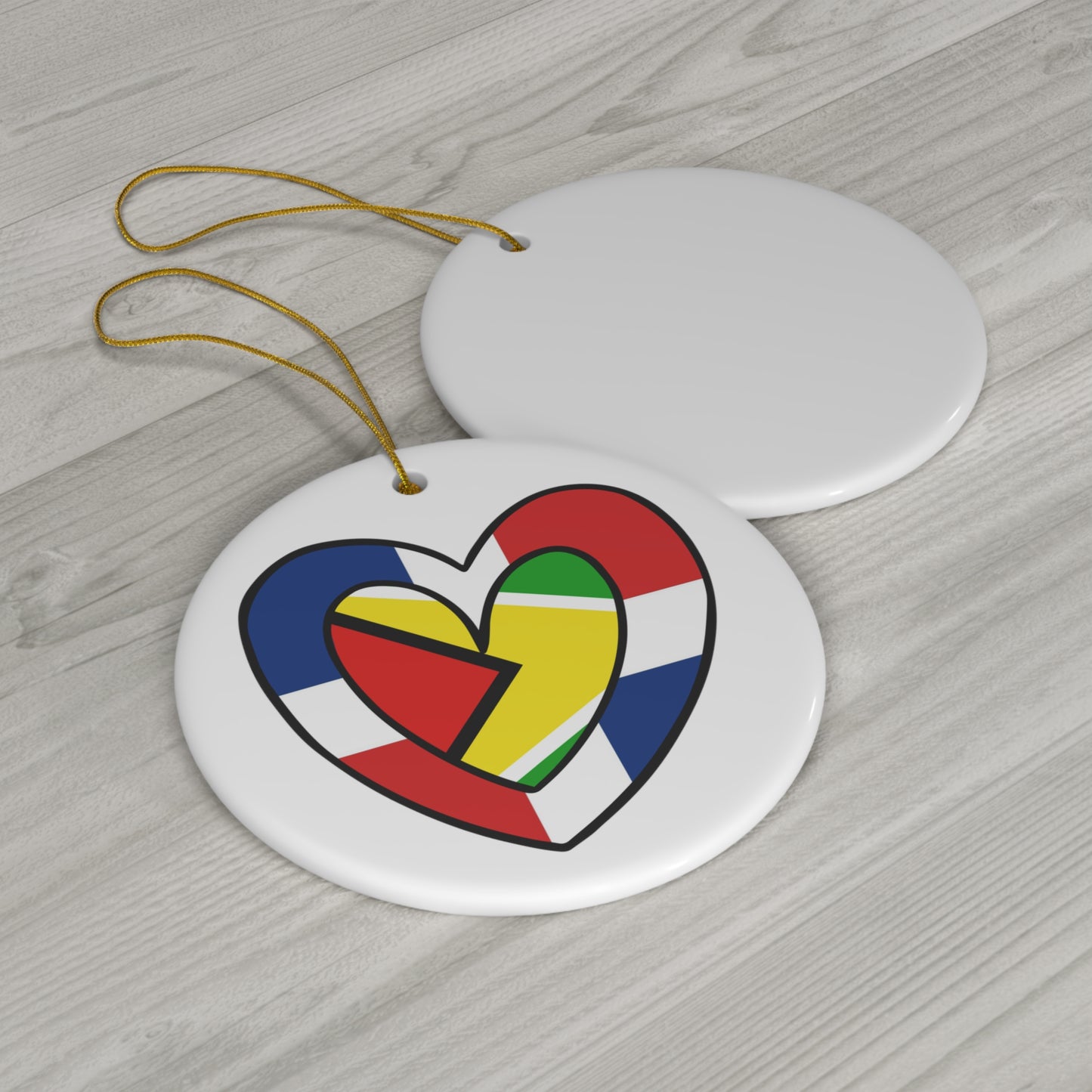 Dominican Republic Guyana Flag Heart Guyanese Ceramic Ornament | Christmas Tree Ornaments