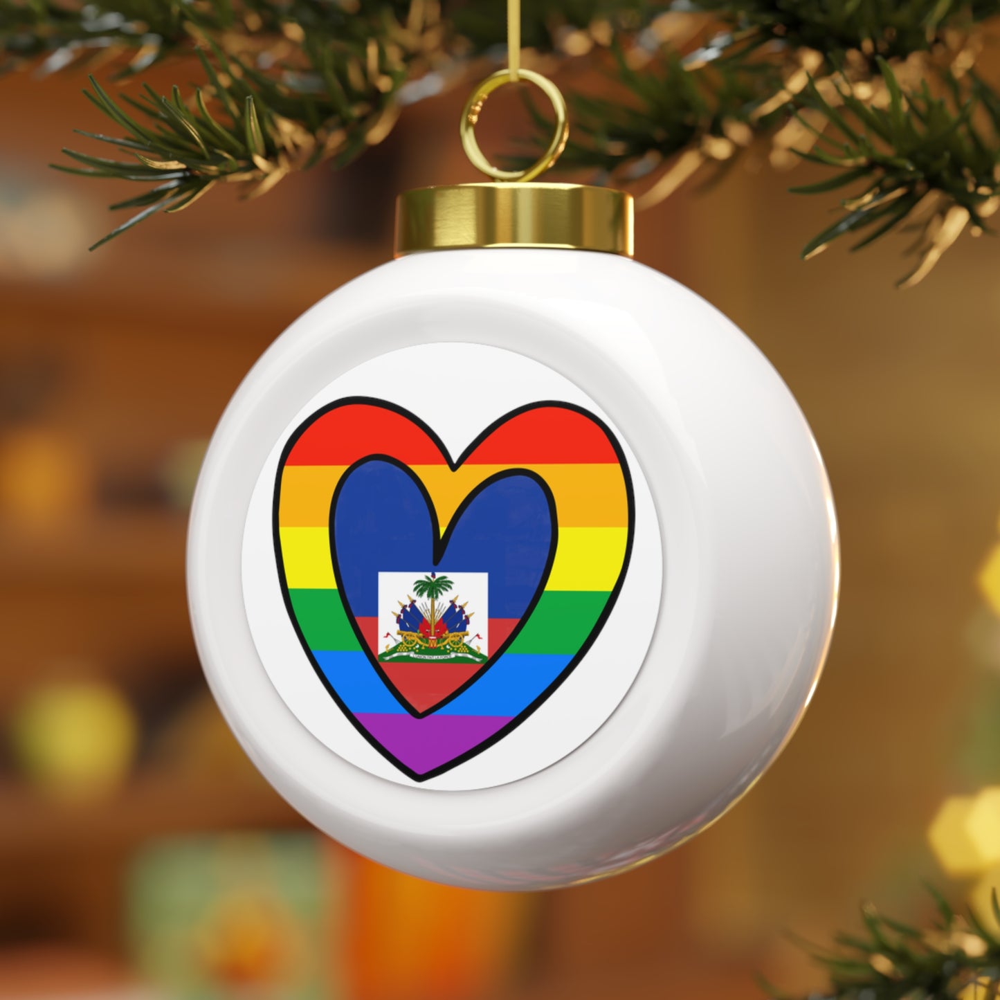 Haitian Rainbow Flag Heart Haiti Pride Month Christmas Tree Ball Ornament