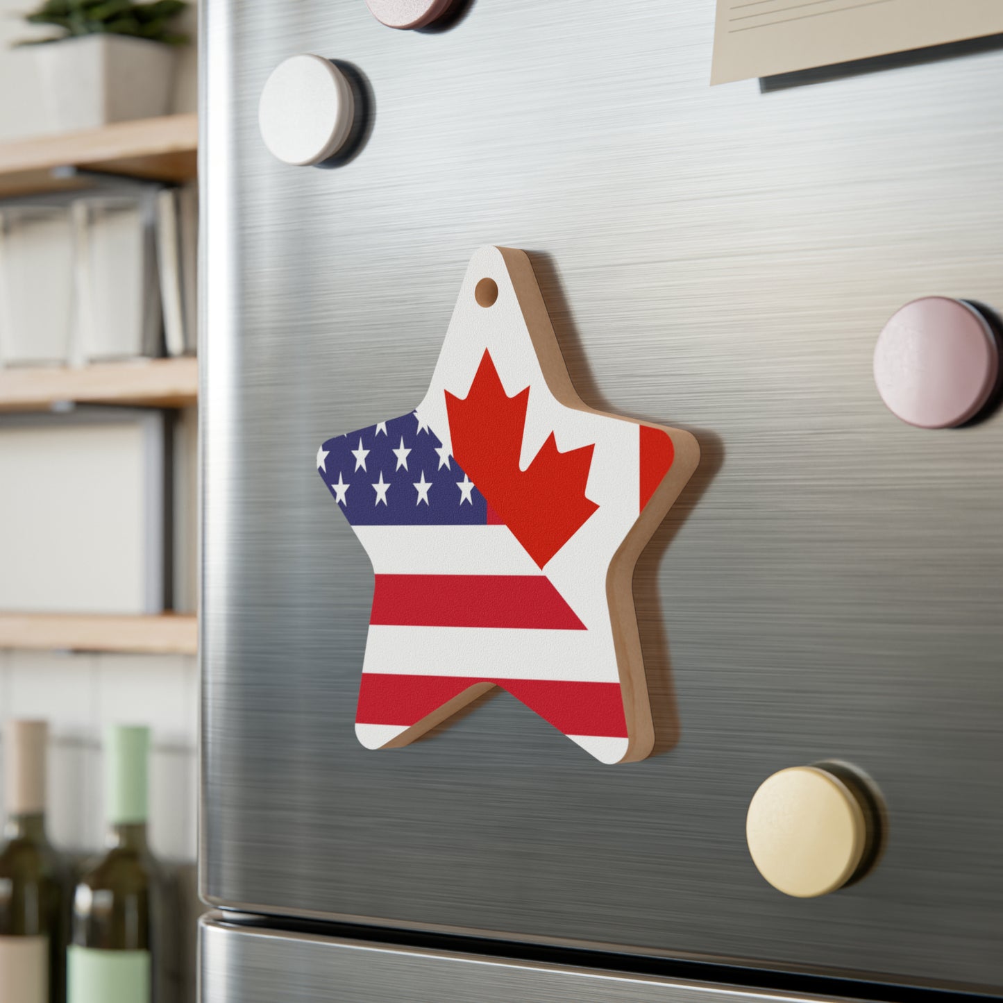 Canadian American Flag Canada USA Wooden Ornament