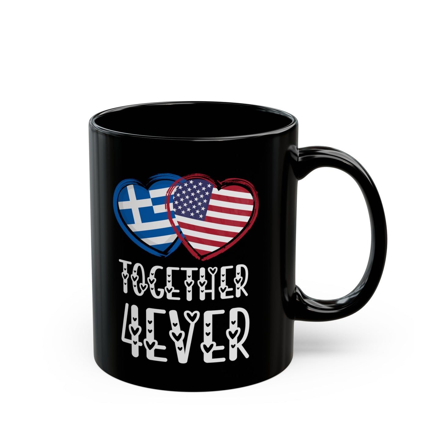 Greece USA Valentines Gift Flag Heart Greek American Together 4ever Black Mug (11oz, 15oz)