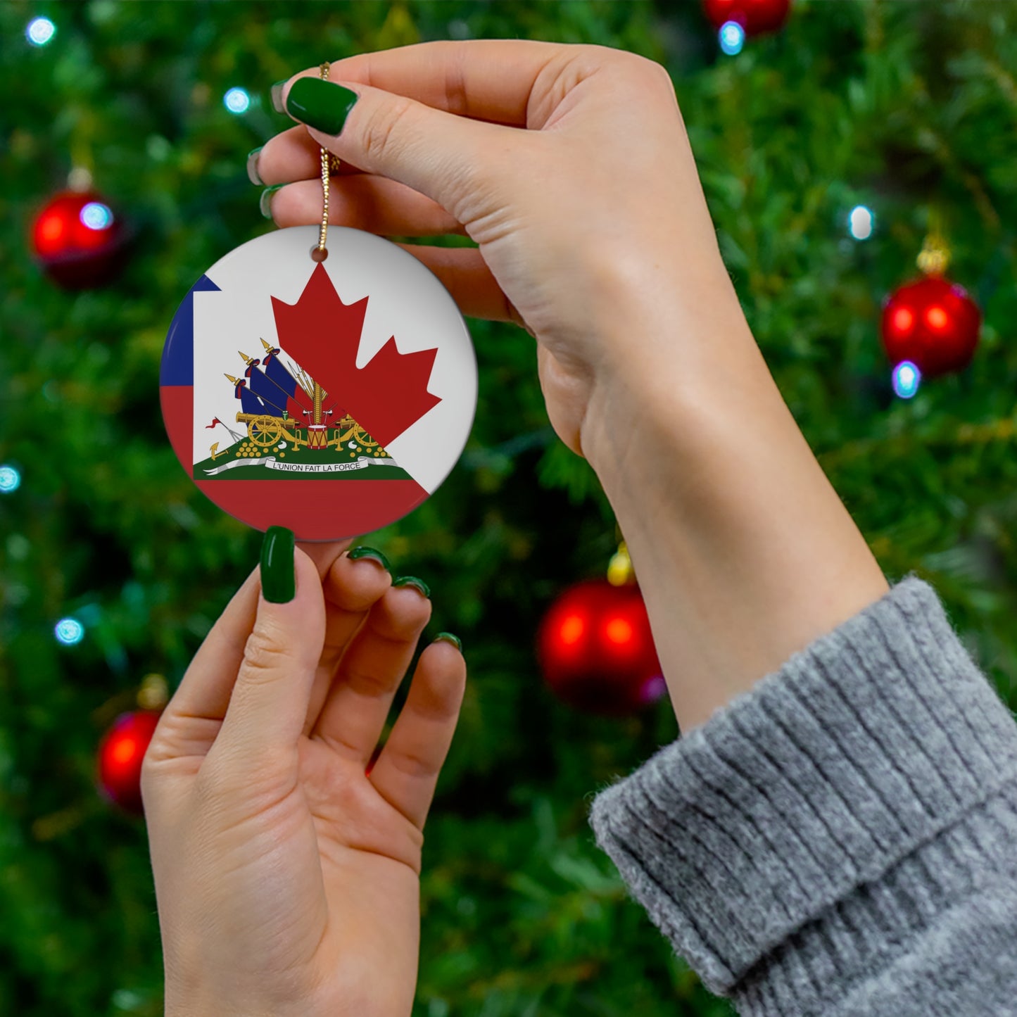 Haitian Canadian Flag | Half Haiti Canada Canadien Ceramic Ornament | Christmas Tree Ornaments