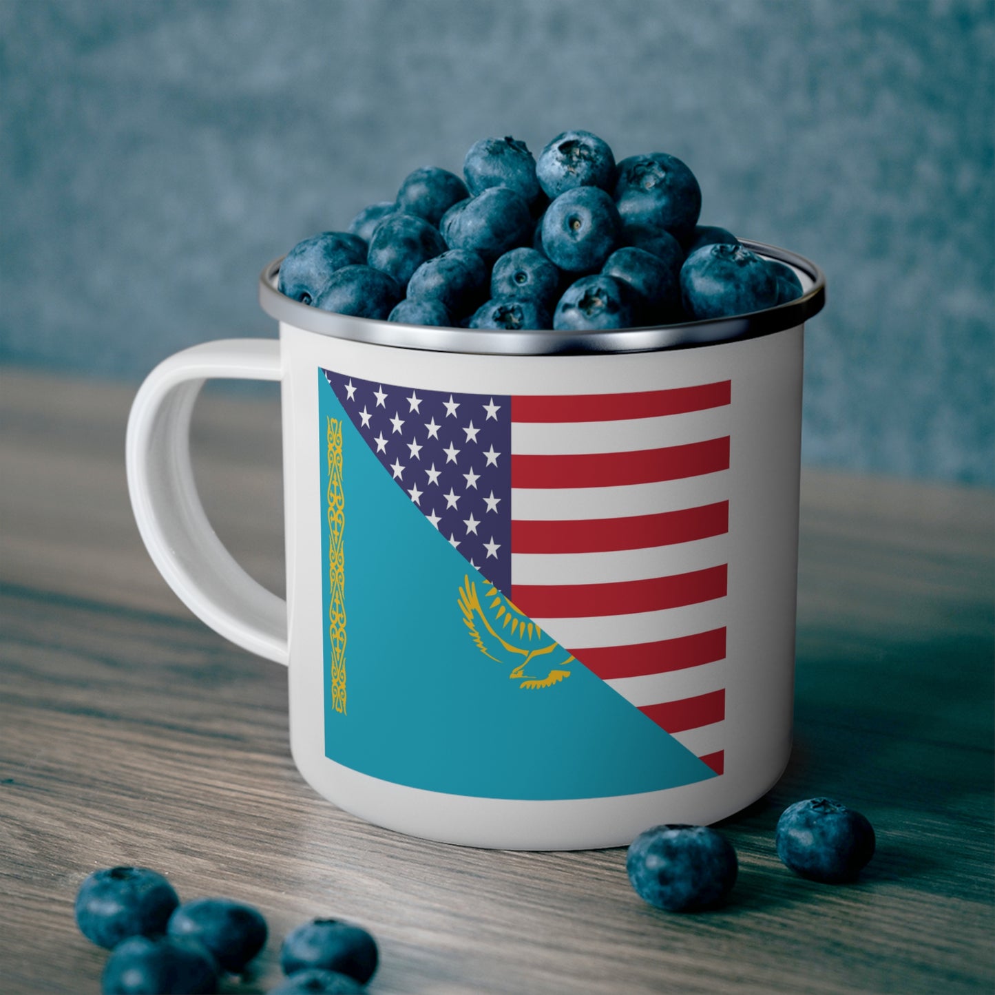 Kazakhstan American Flag USA 12oz Enamel Mug