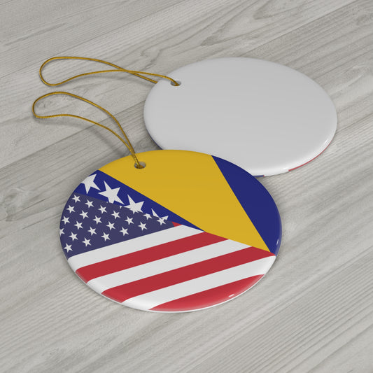 Bosnia Herzegovina American Flag Ceramic Ornament | Christmas Tree Ornaments