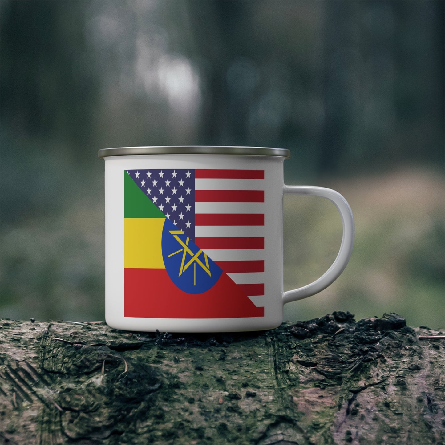 Ethiopian American Flag Ethiopia USA 12oz Enamel Mug