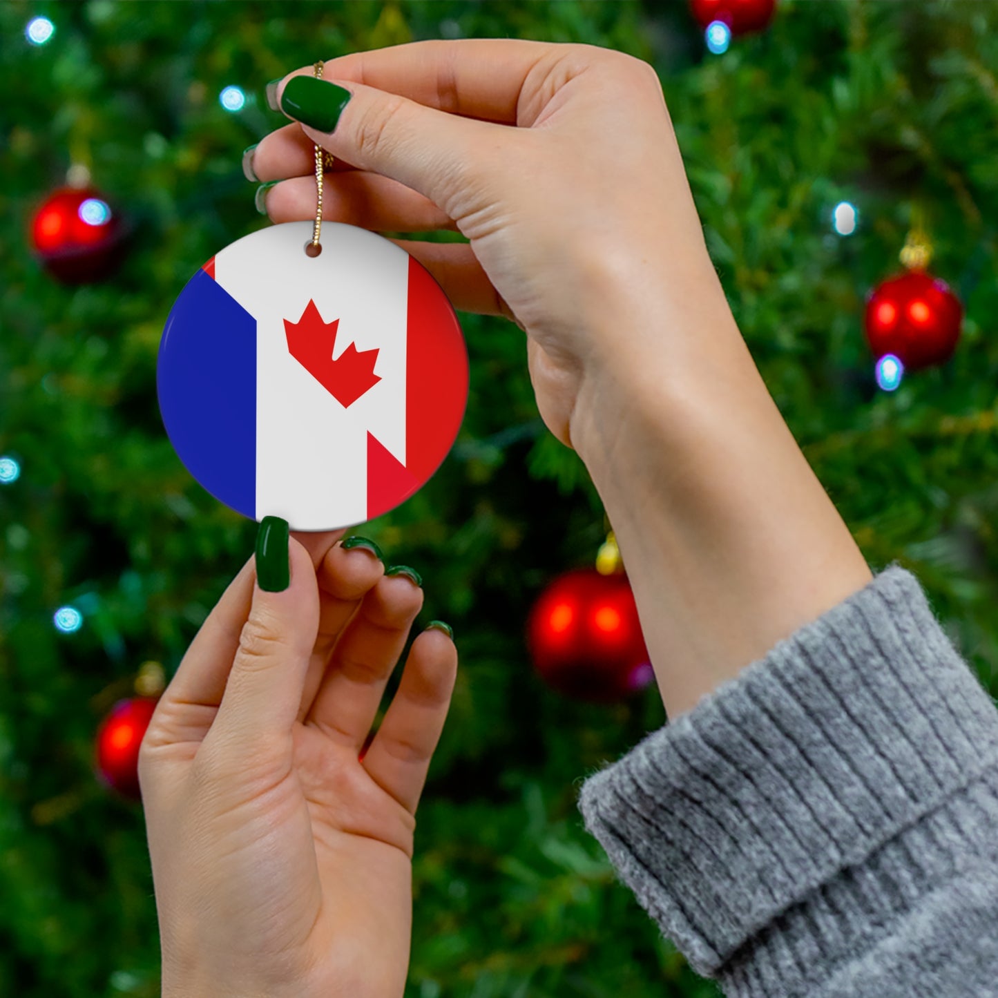 French Canadian Flag France Canada Ceramic Ornament | Christmas Tree Ornaments