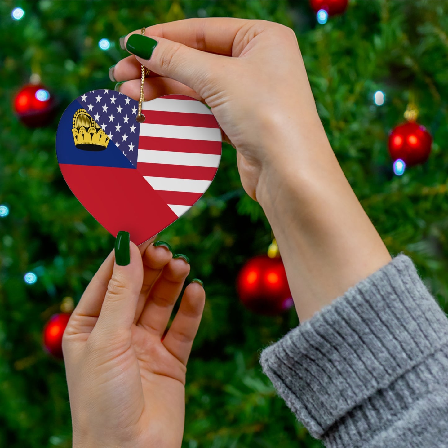 Liechtenstein American Flag Ceramic Ornament | Christmas Tree Ornaments