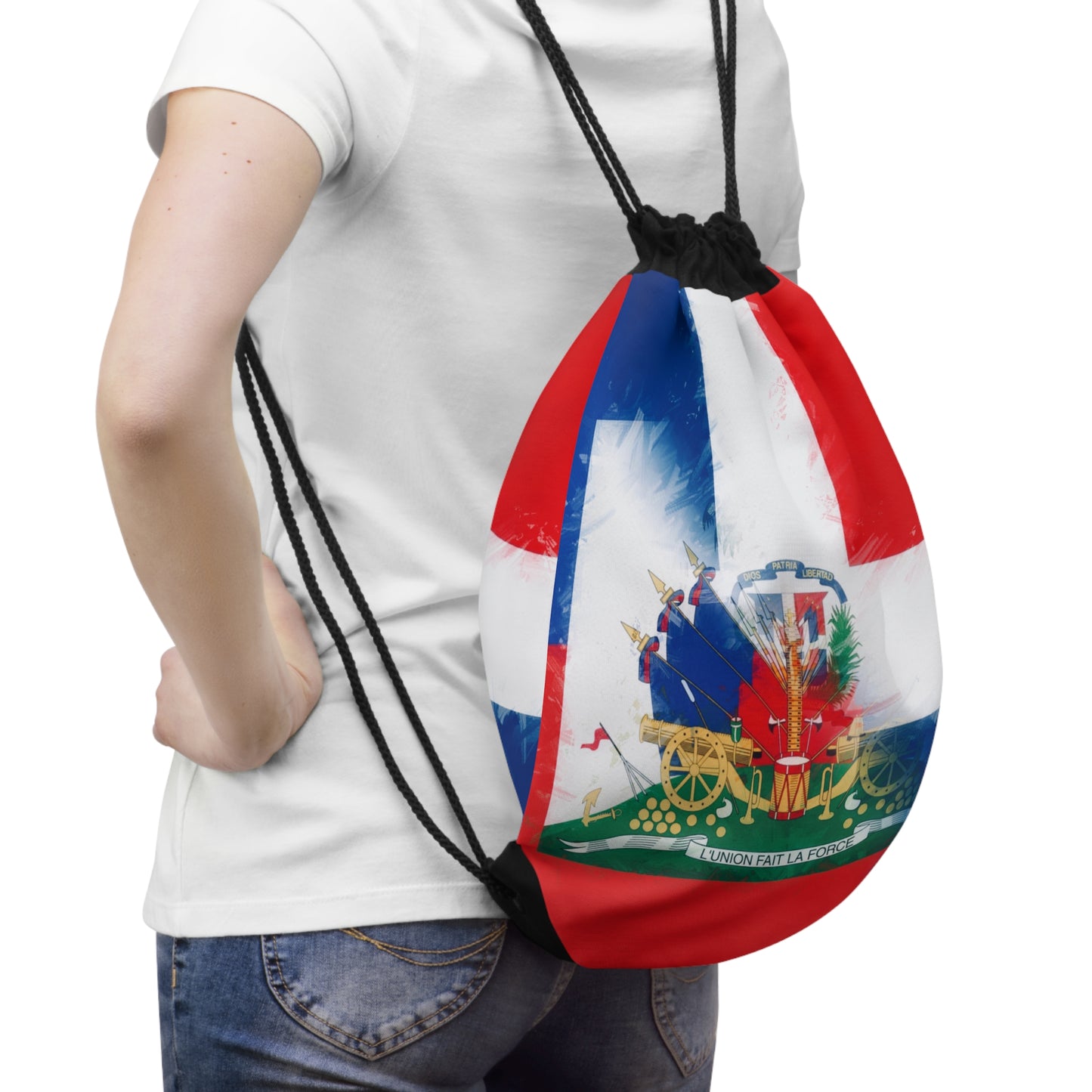 Haiti DR Flag Painted Haitian Dominican Drawstring Bag