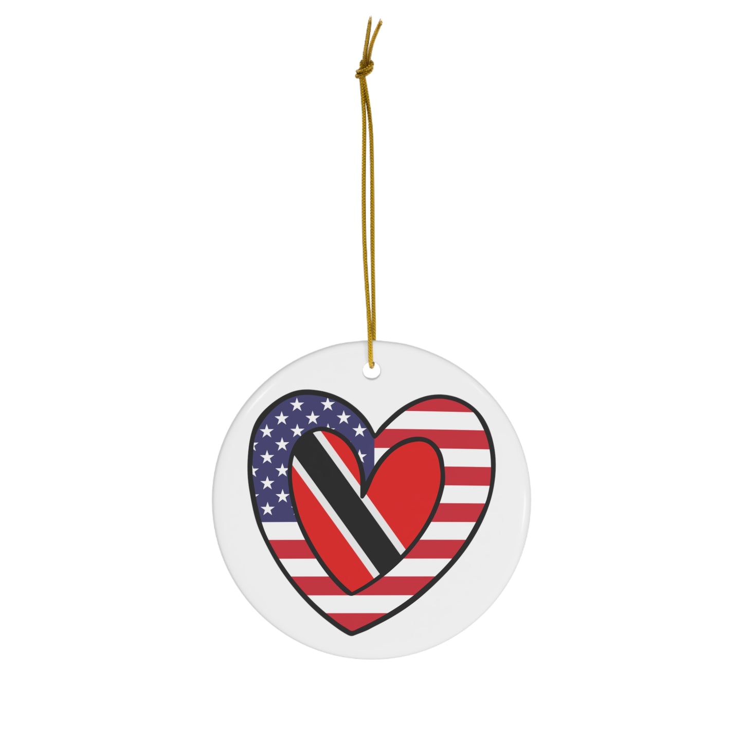 Trinidad Tobago American Heart Valentines Day Gift Half Trini USA Flag Ceramic Ornament | Christmas Tree Ornaments