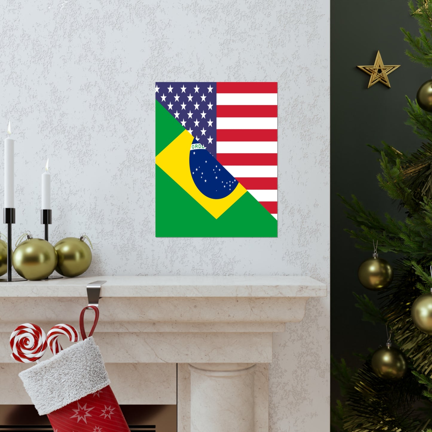 Brazilian American Flag Half Brazil USA Brasil Premium Matte Poster