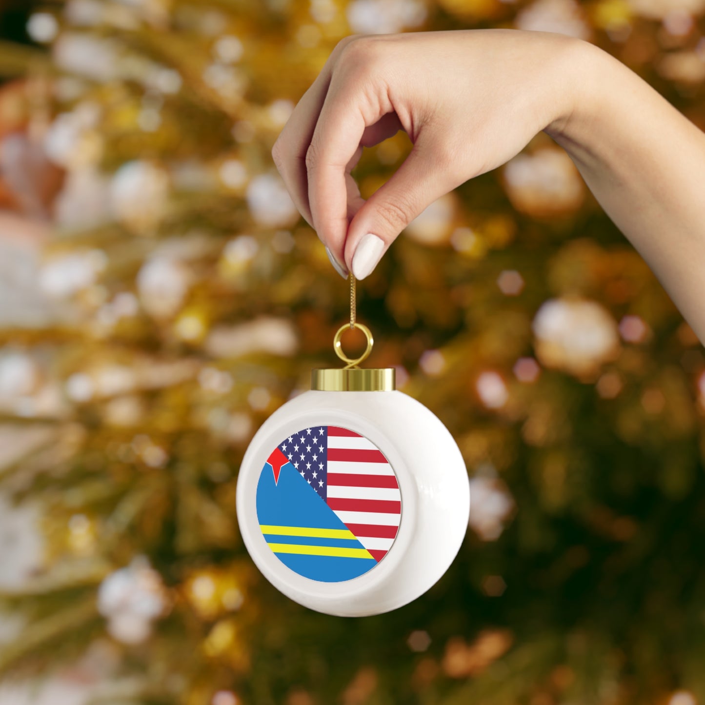 Aruba American Flag Aruban USA Christmas Tree Ball Ornament