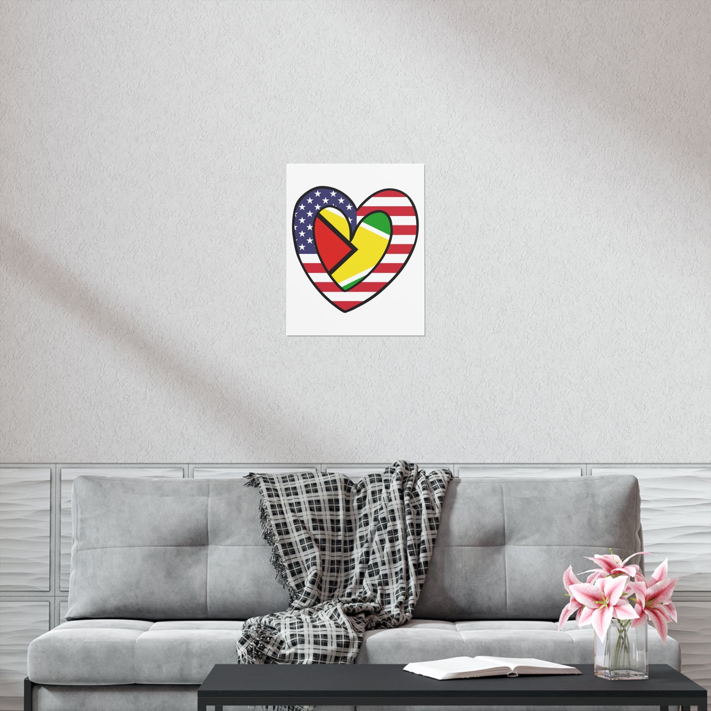 Guyanese American Heart Valentines Day Gift Half Guyana USA Flag Premium Matte Poster