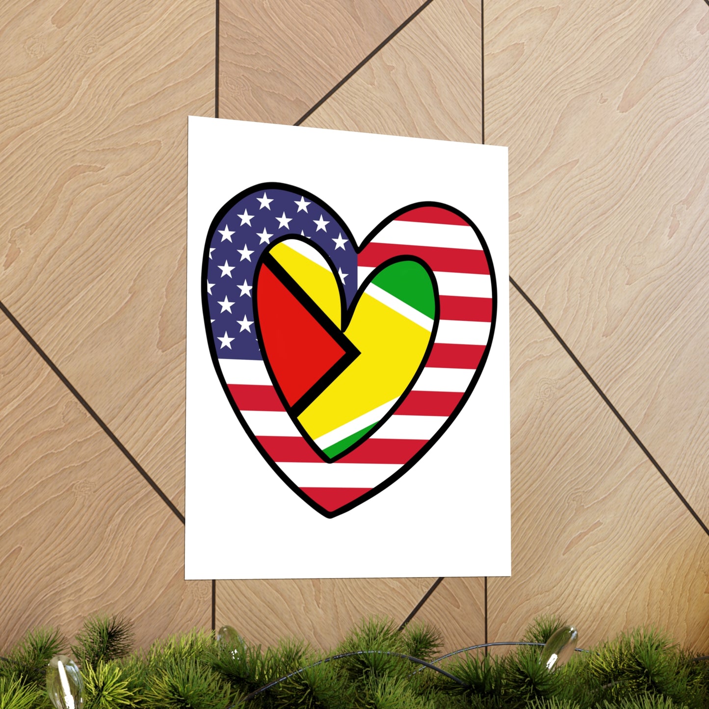 Guyanese American Heart Valentines Day Gift Half Guyana USA Flag Premium Matte Poster