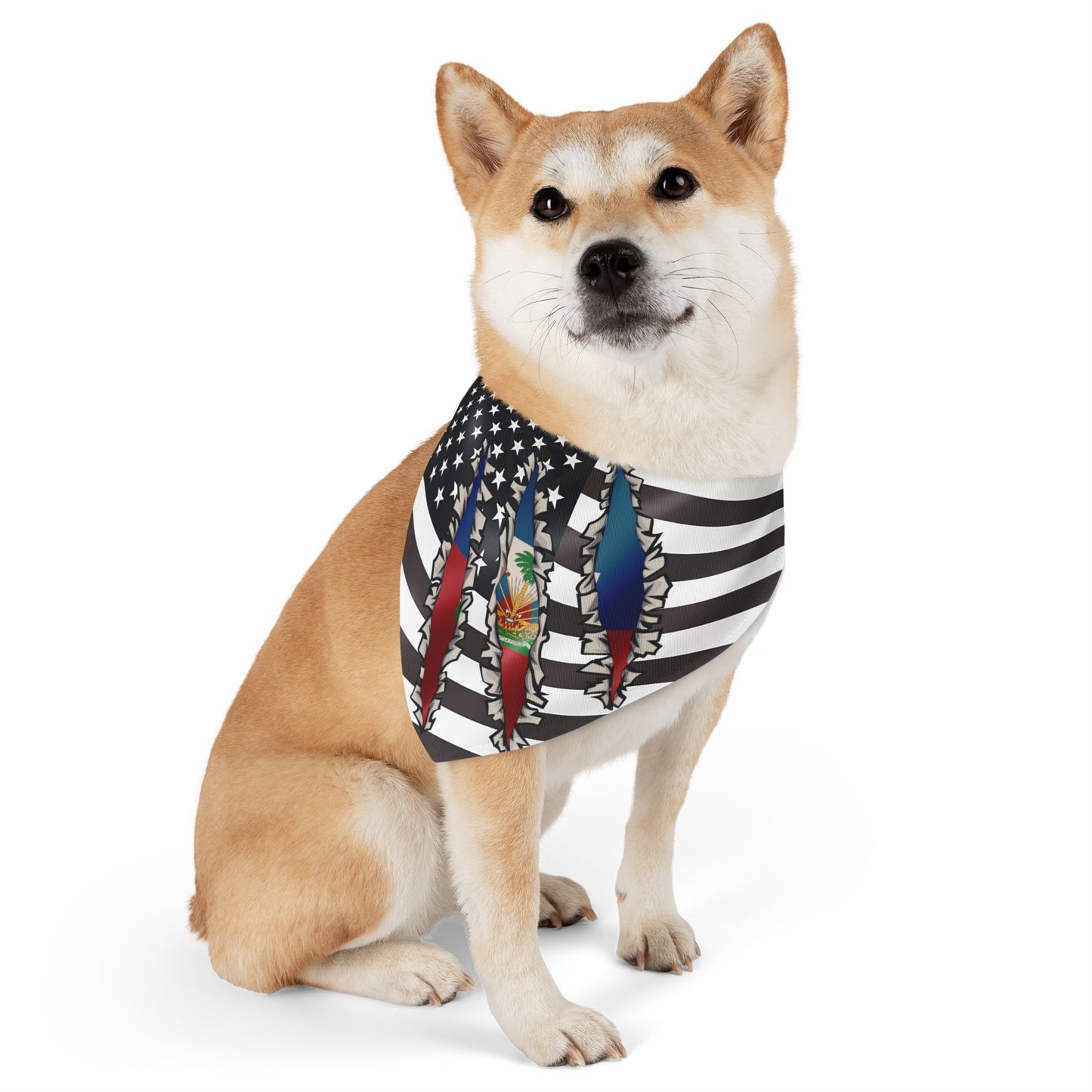 Haitian - American Flag Pet Bandana Collar | USA US Haiti Caribbean Dog Cat