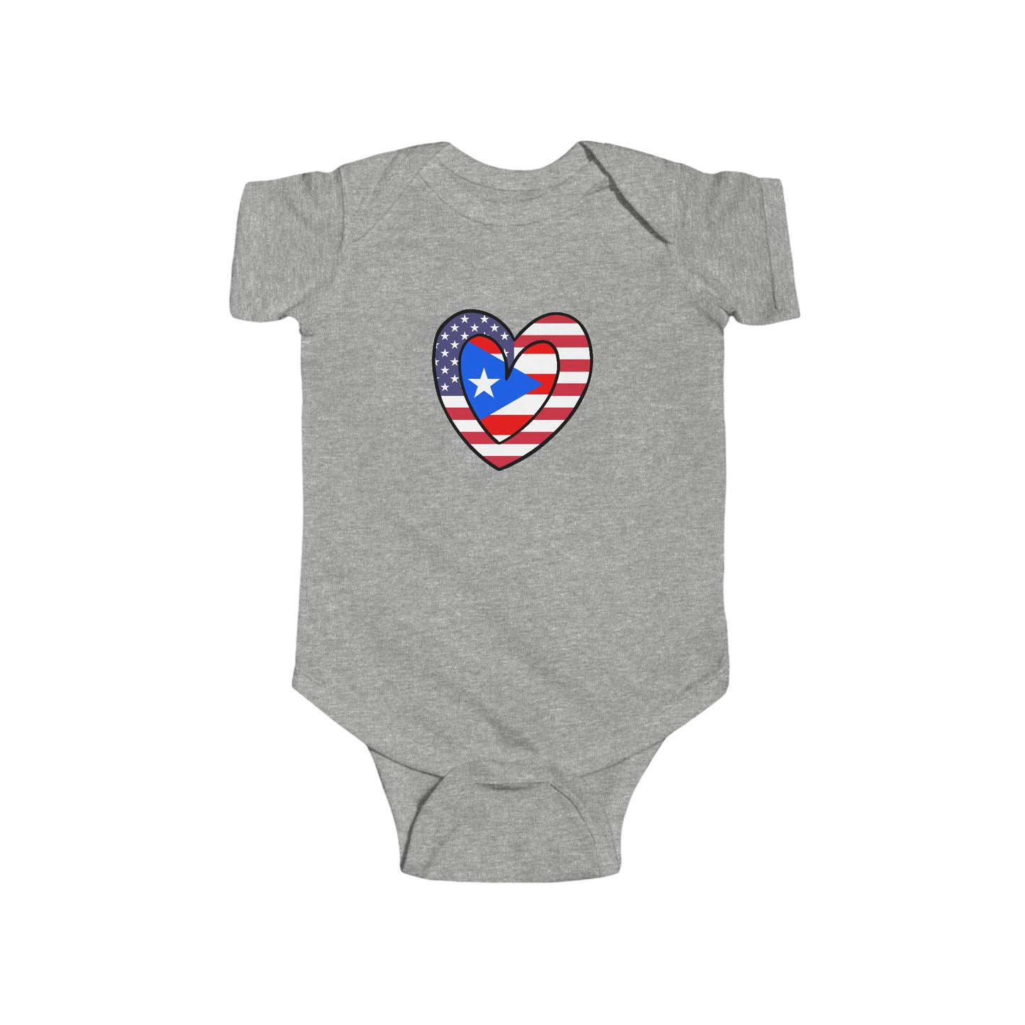 Puerto Rican American Heart Valentines Day Gift Half Boricua PR USA Flag Baby Bodysuit | Newborn Boy Girl