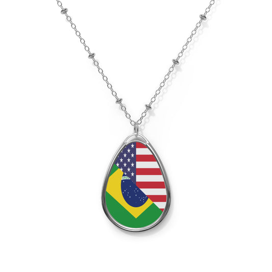 Brazilian American Flag Half Brazil USA Brasil Oval Necklace One Size