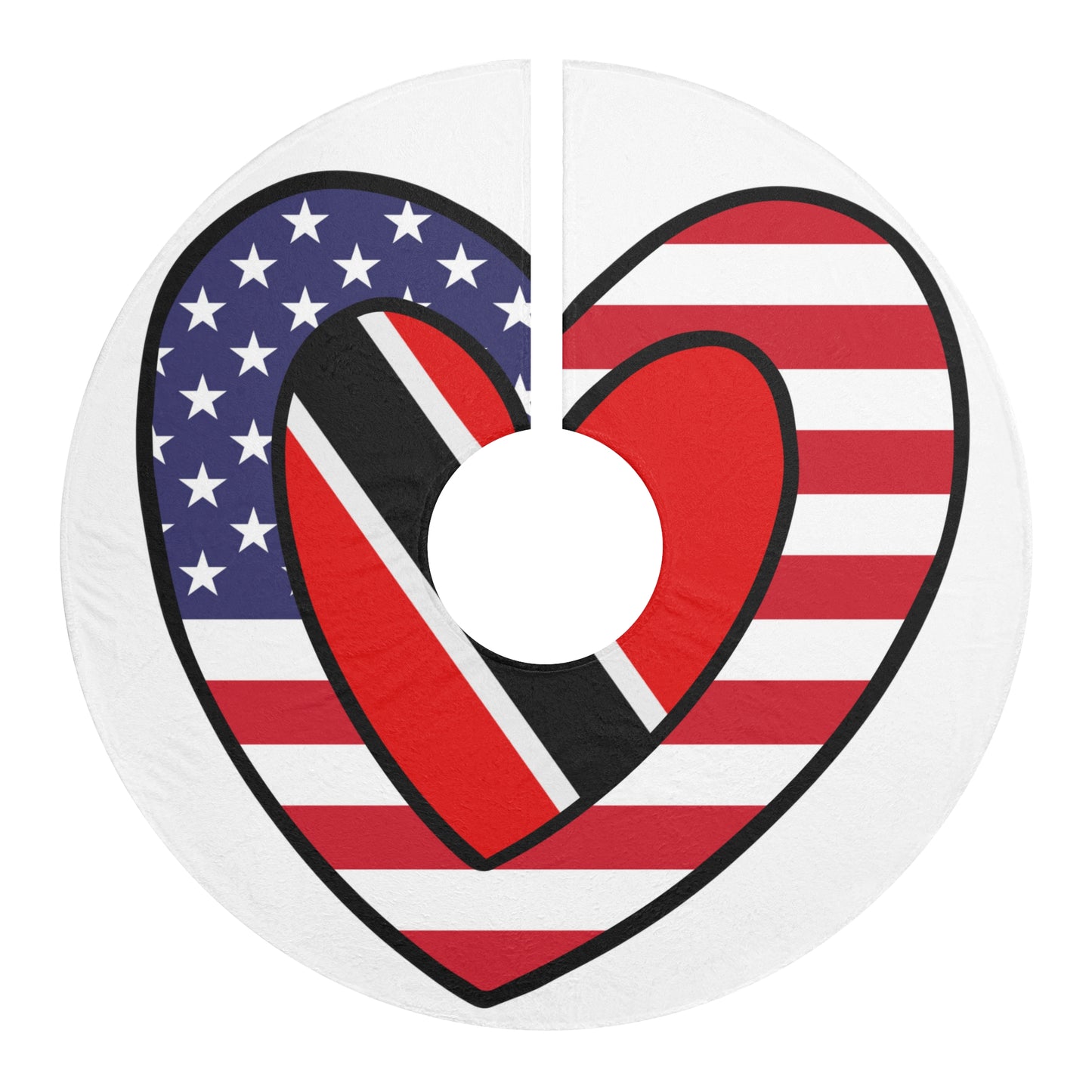 Trinidad Tobago American Heart Valentines Day Gift Half Trini USA Flag Christmas Tree Skirt